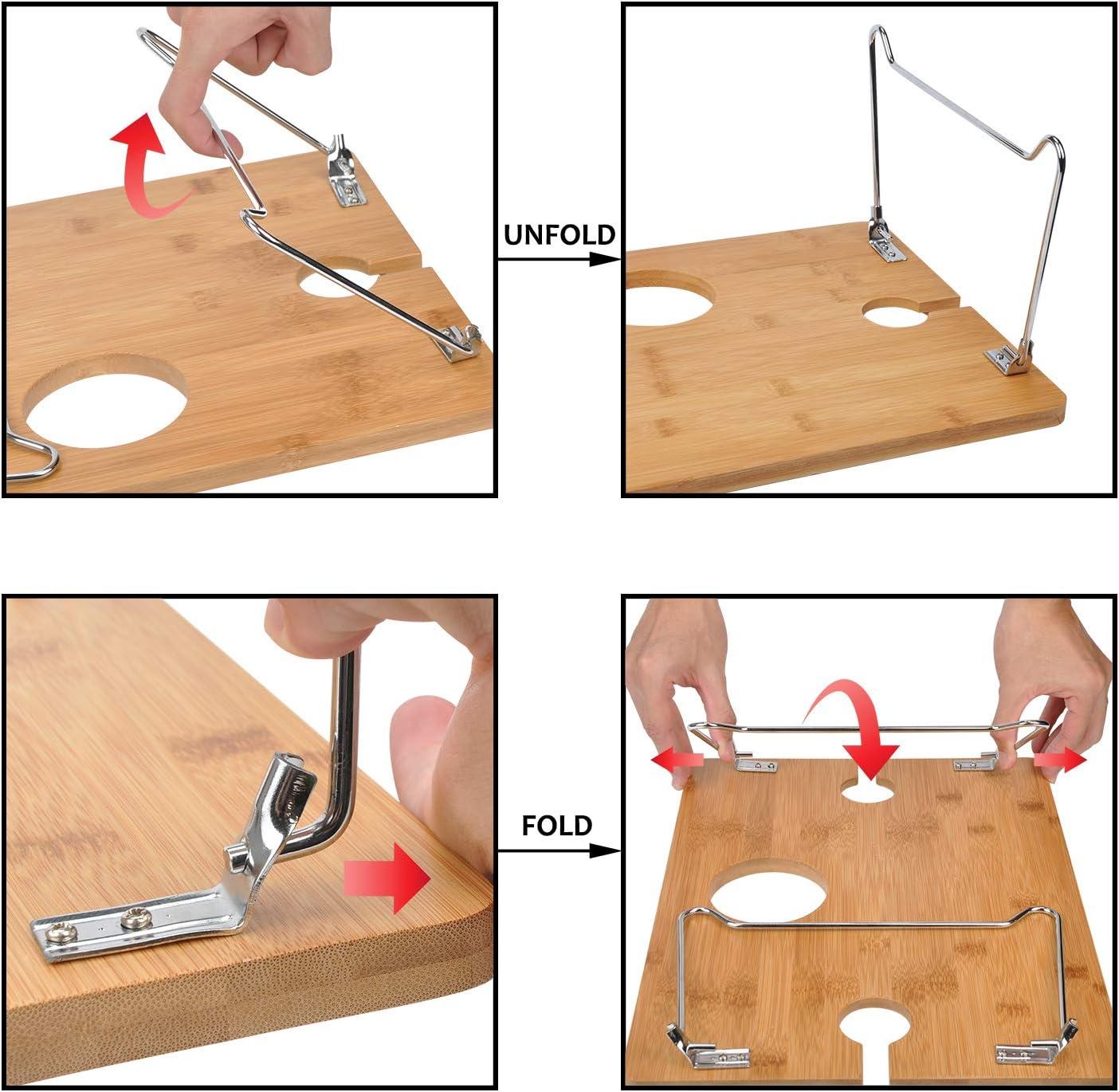 Tirrinia Bamboo Wine Picnic Table, Ideal Wine Lover Gift, Large Folding Portable Outdoor Snack & Cheese Tray for Concerts at Park, Beach