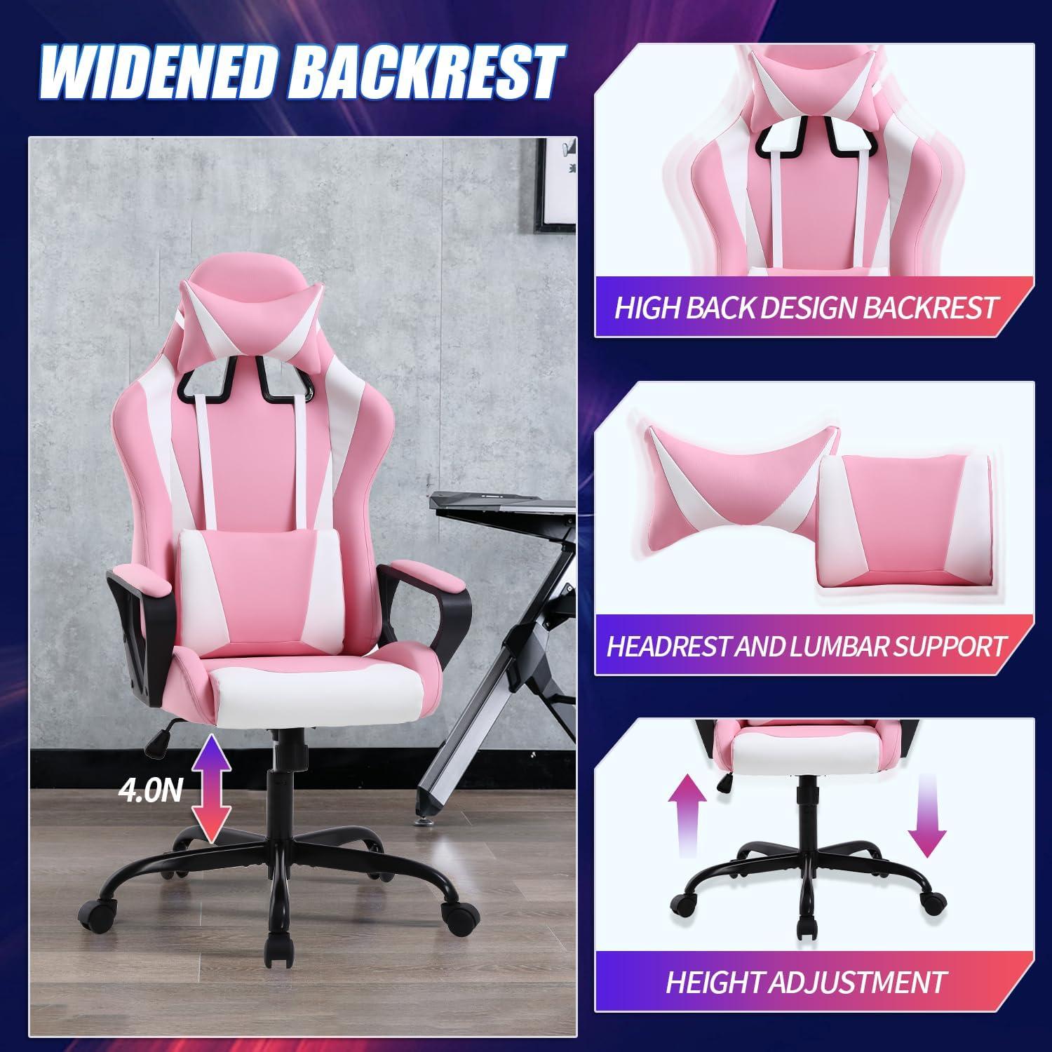 FDW Office Chair Gaming Chair Desk Chair Executive Chair with Lumbar Support Adjustable Stool Swivel Rolling Computer Chair,Pink