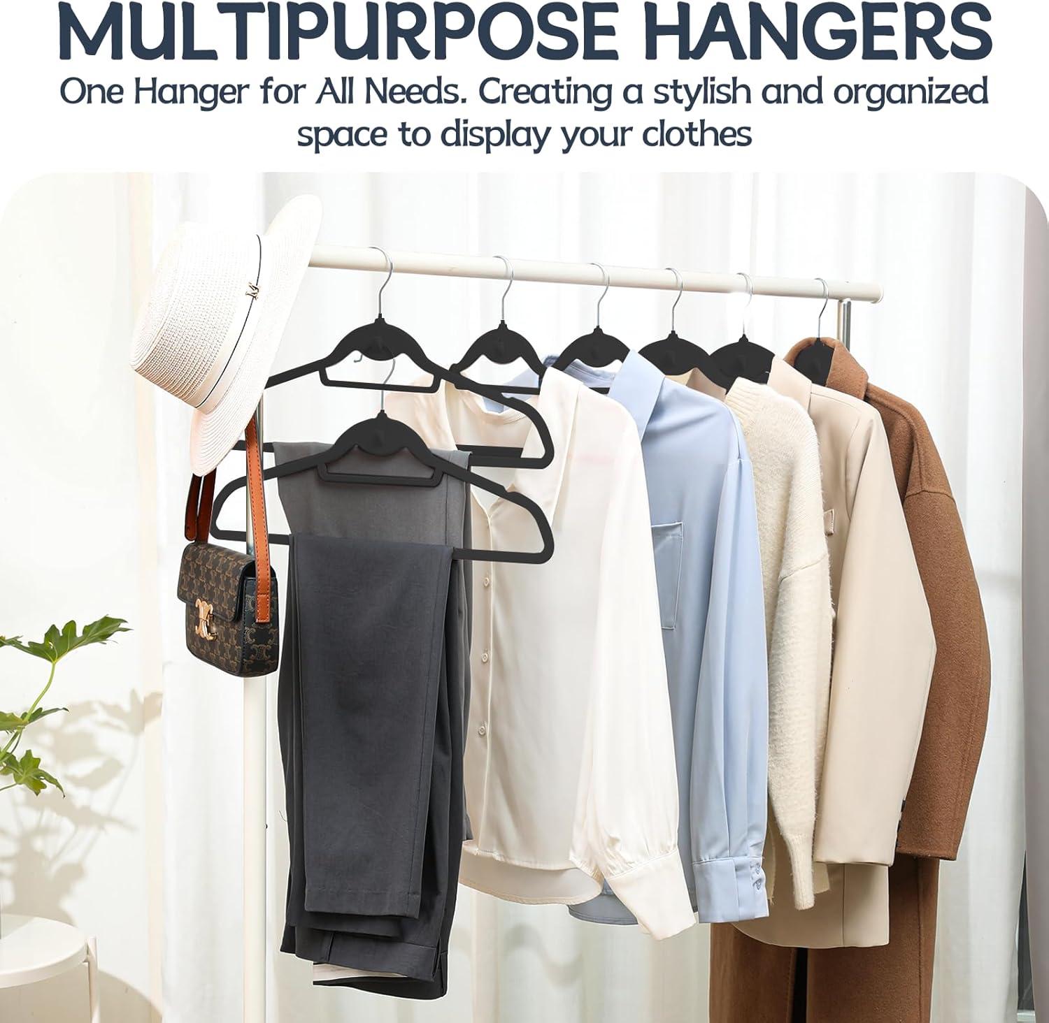 Simplify Slim Velvet Clothes Hangers | 50 Pack | Non-Slip | Shirts | Suit | Pants | Dresses | Garments | Closet Storage & Organization | Durable | Black