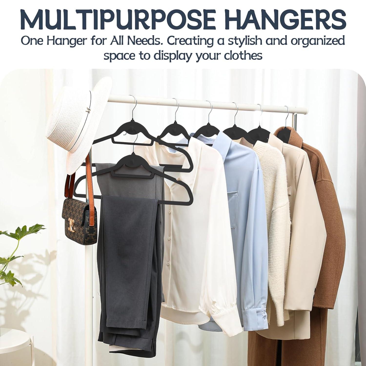 Simplify Slim Velvet Clothes Hangers | 50 Pack | Non-Slip | Shirts | Suit | Pants | Dresses | Garments | Closet Storage & Organization | Durable | Black