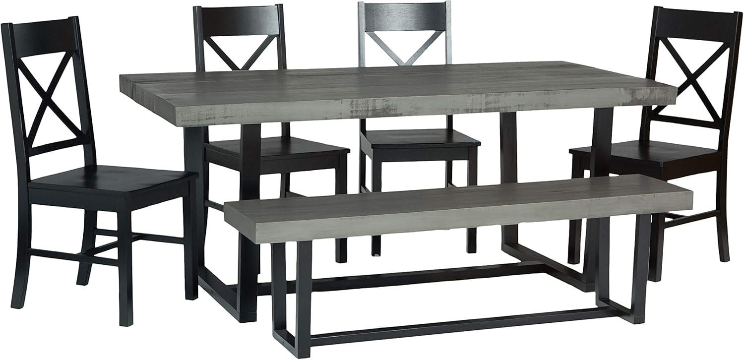 Farmhouse Gray and Black 6-Piece Dining Set with Bench