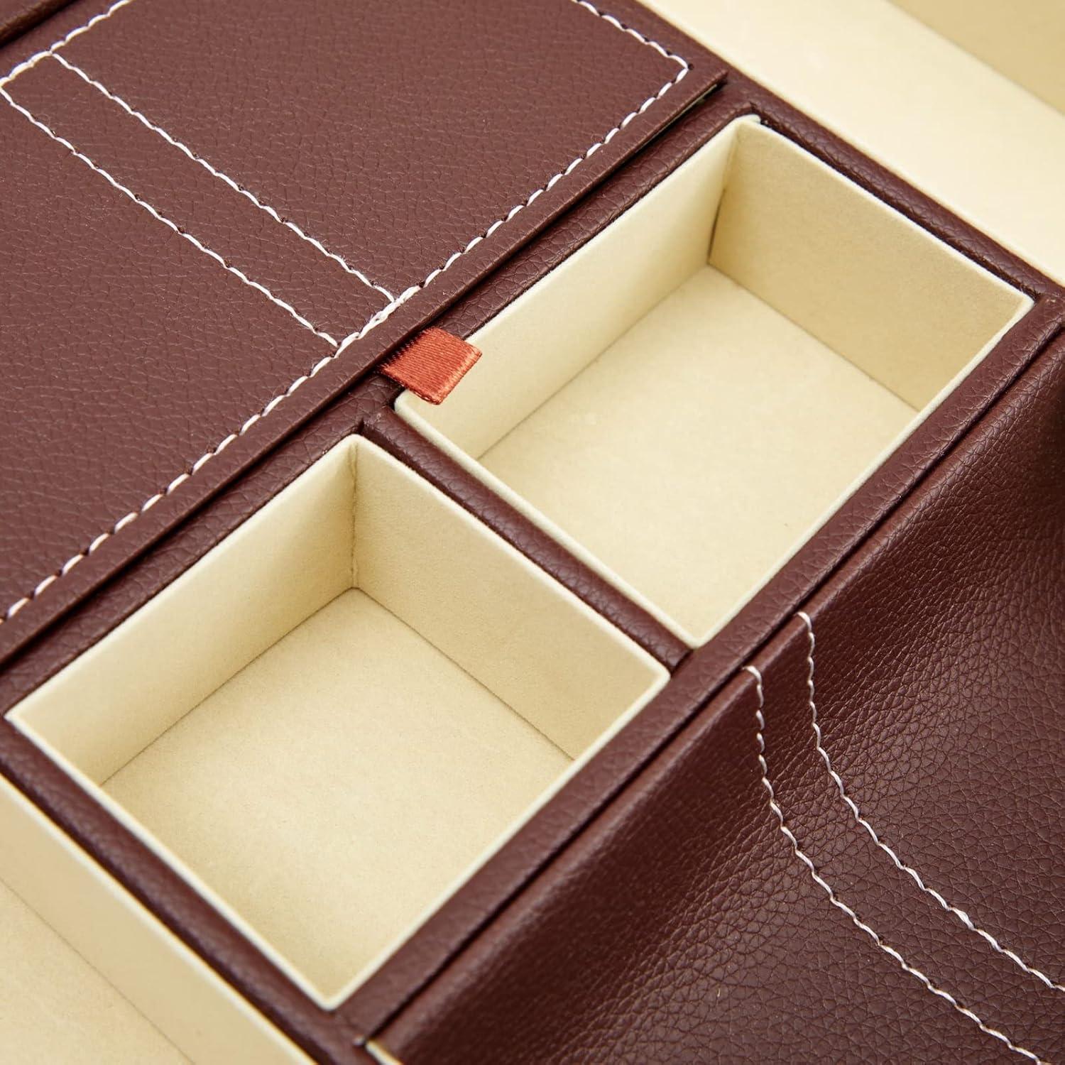 Juvale Leather Valet Catchall Tray for Men with 6 Compartments - Bedside Nightstand Organizer for Phones (Brown)