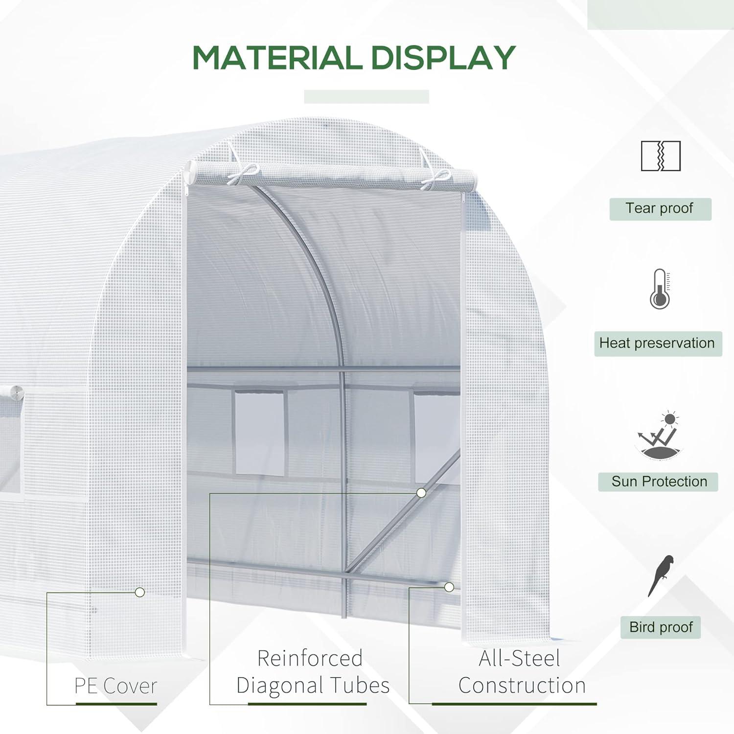 Outsunny Walk-In Tunnel Greenhouse, Large Garden Hot House Kit with 6 Roll-up Windows & Roll Up Door, Steel Frame