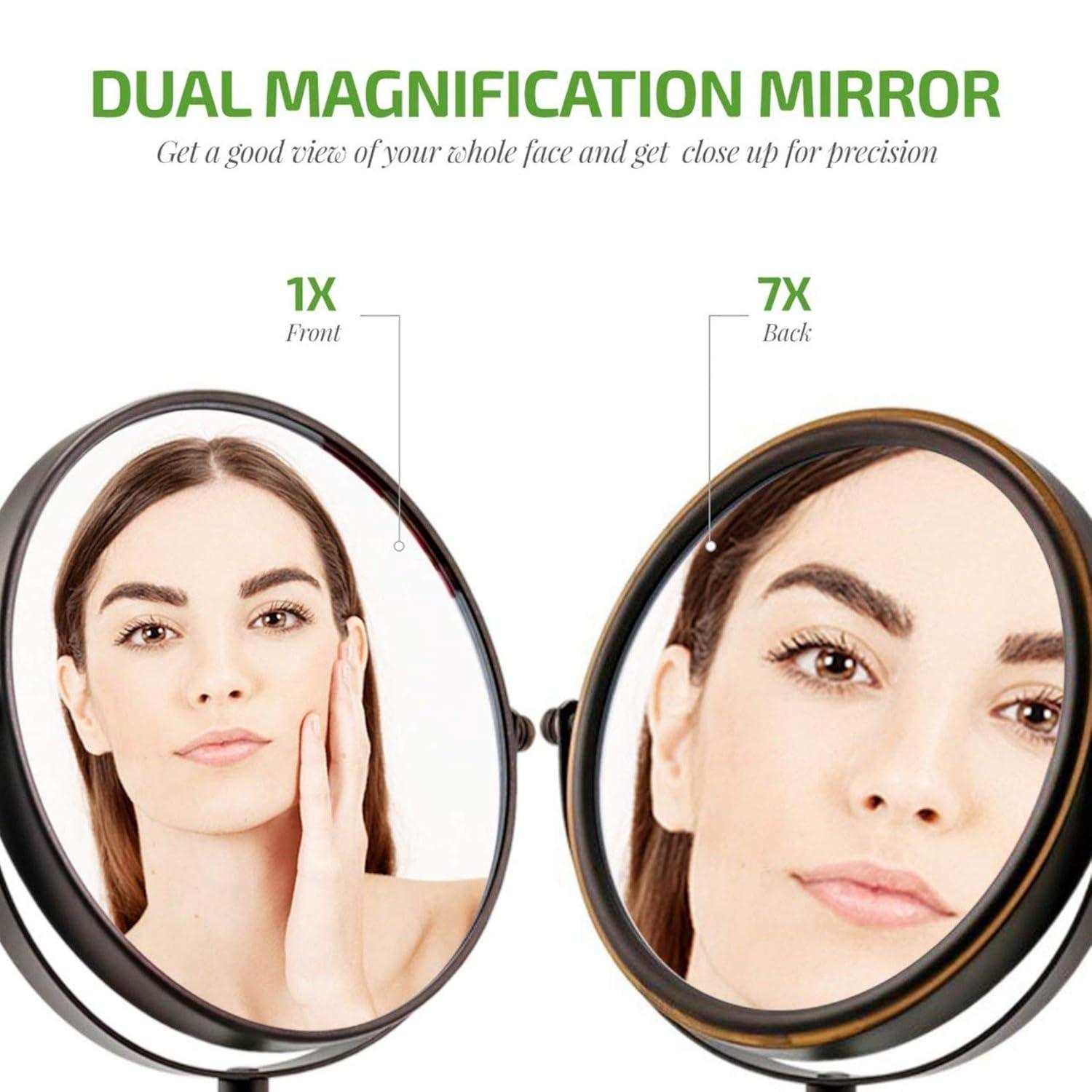 OVENTE 7'' Tabletop Makeup Mirror with 1X/7X Magnification, 360° Swivel Design and Double-Sided Free-Standing Vanity Mirror Perfect for Dresser, Bedroom and Office Desk, Antique Bronze MNLCT70ABZ1X7X