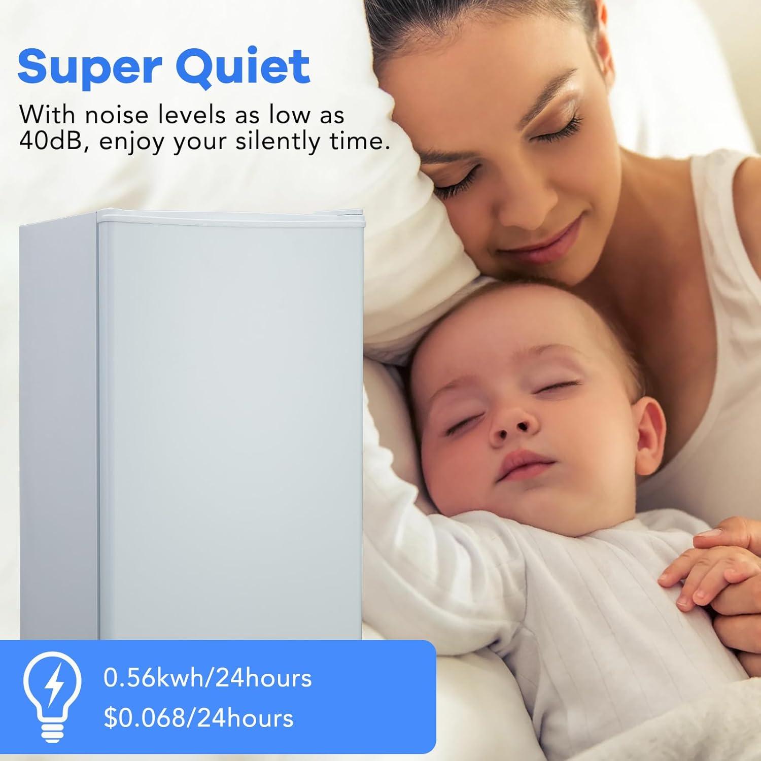 3.2 Cu. Ft Small Refrigerator with 7 Level Adjustable Thermostat, Mini Fridge with Freezer, Crisper Drawer & Removable Glass Shelves, Reversible Door, Fridge for Home Apartment Office, White