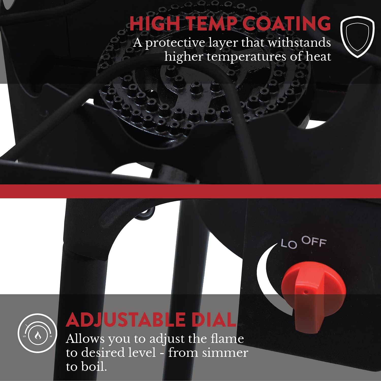 GasOne Propane Two Burner Camp Stove Outdoor High Pressure Propane 2 Burner Adjustable PSI Regulator and 4ft Steel Braided Hose With Removable Legs