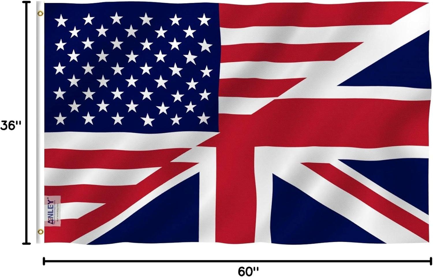 Patriotic 3x5 Ft America Britain Friendship Flag with Brass Grommets