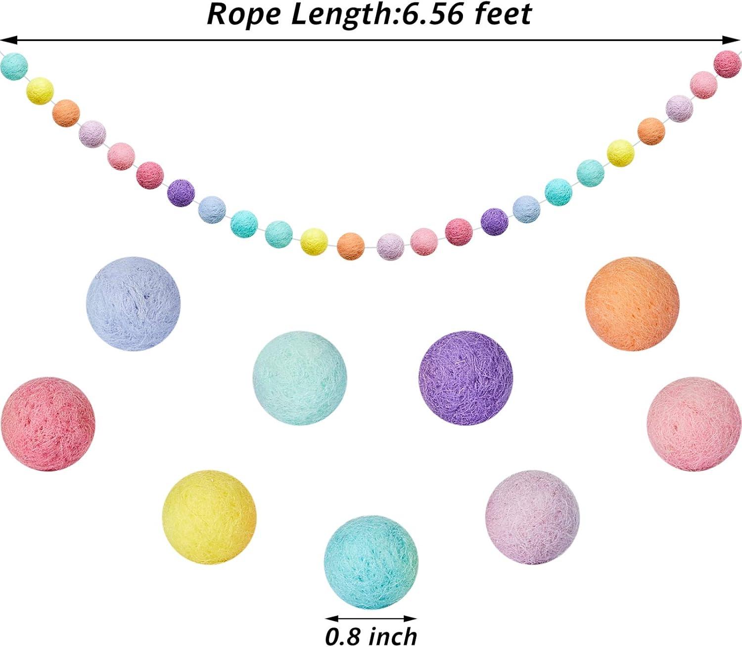 Wool Felt Ball Garland Colorful Pom Pom Garland 6.5 Feet Long 24 Ball Garland for Mardi Gras Easter Halloween Thanksgiving Christmas Wall (Rainbow Colors,3 Pieces)