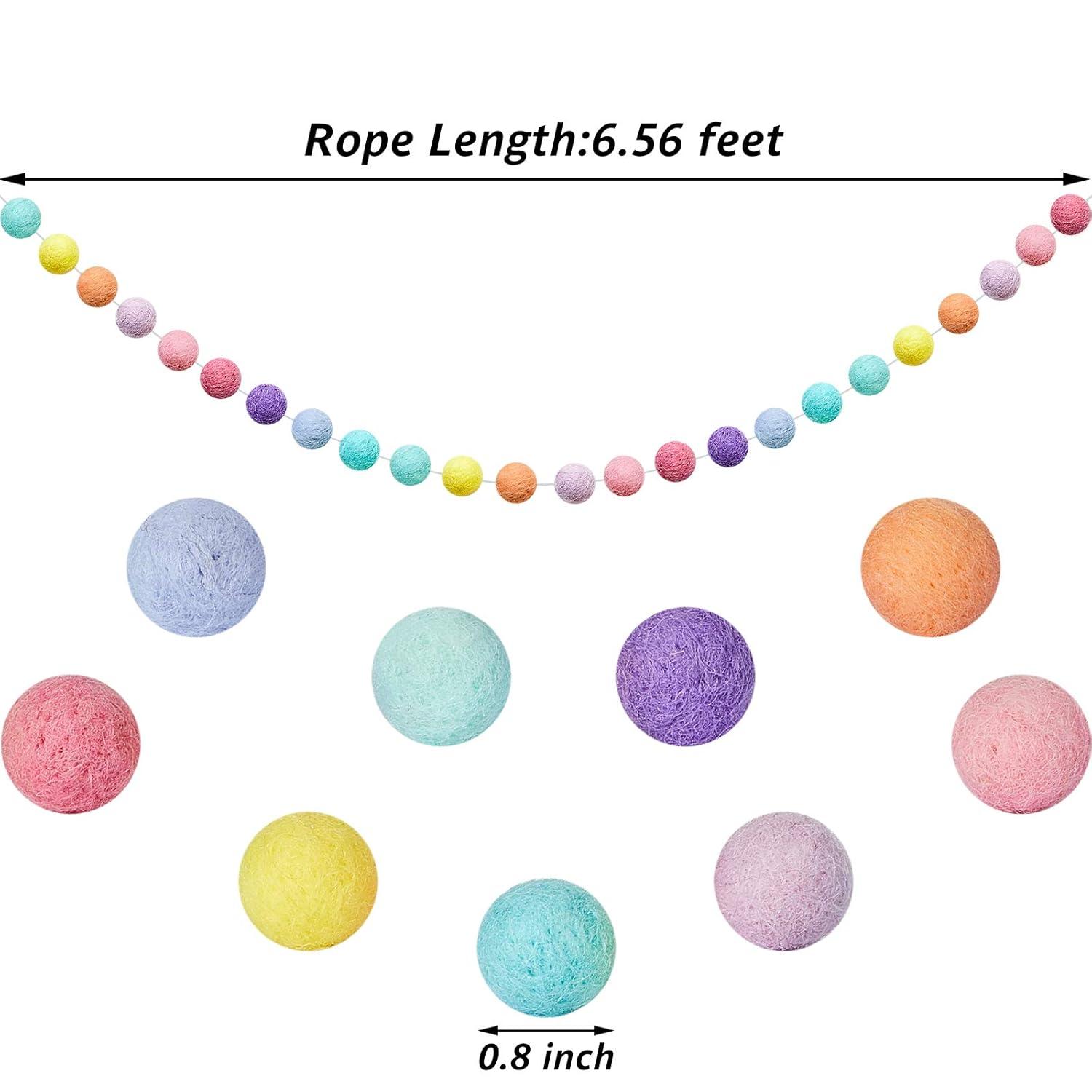 Wool Felt Ball Garland Colorful Pom Pom Garland 6.5 Feet Long 24 Ball Garland for Mardi Gras Easter Halloween Thanksgiving Christmas Wall (Rainbow Colors,3 Pieces)
