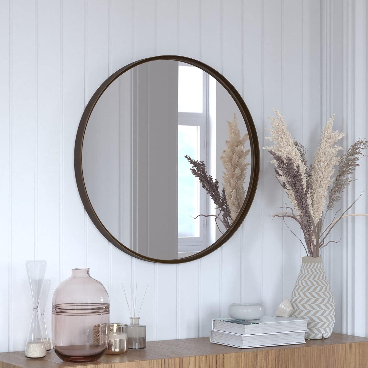 Flash Furniture Jennifer 27.5" x 27.5" Brushed Bronze Modern Wall Mounted Mirror