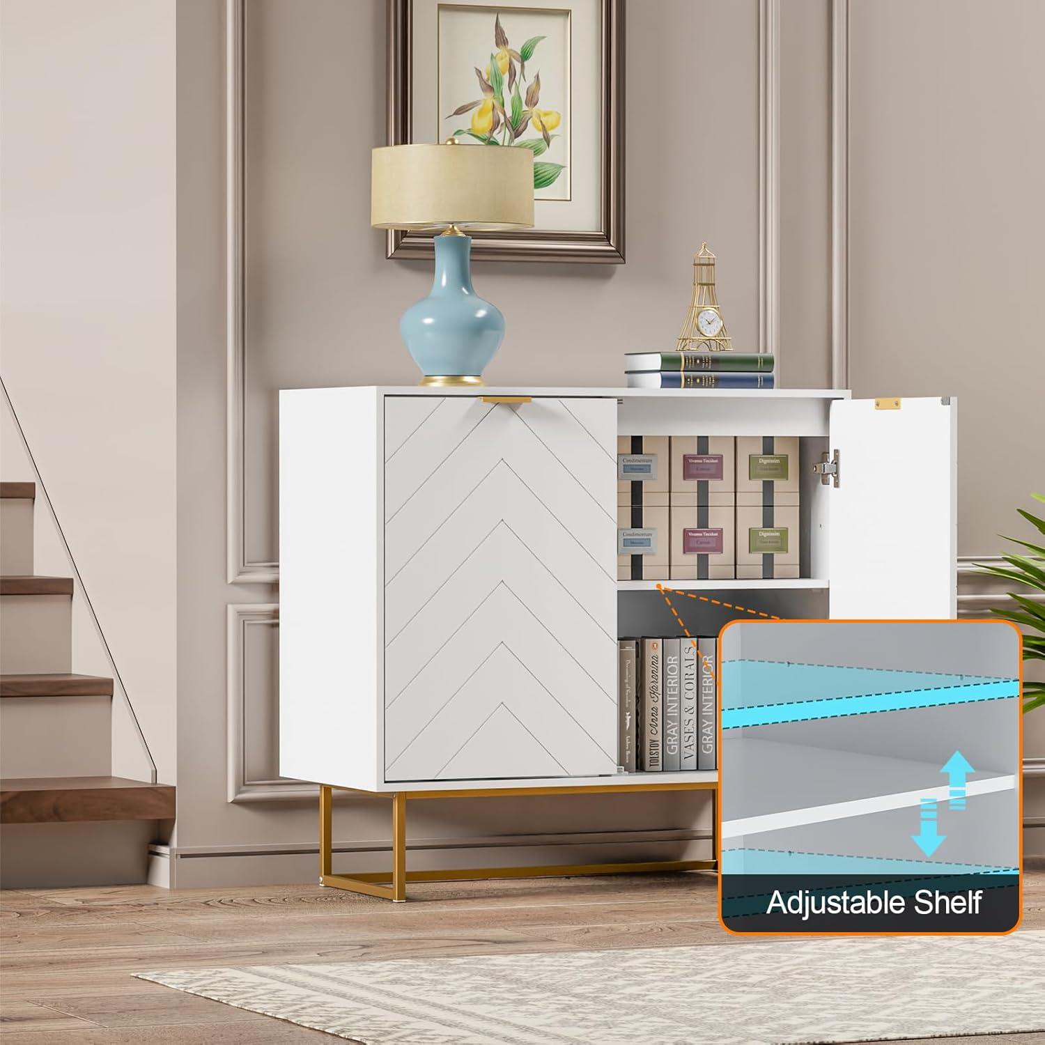 Semiocthome Modern Storage Cabinet with 2 Doors Buffet Sideboard for Kitchen, Living Room,White
