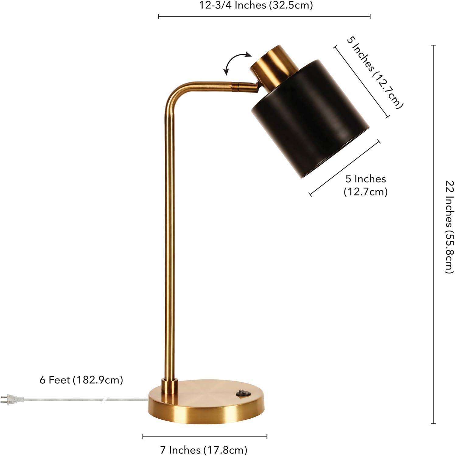 Brass and Black Metal 20.75" Table Lamp with Dome Shade