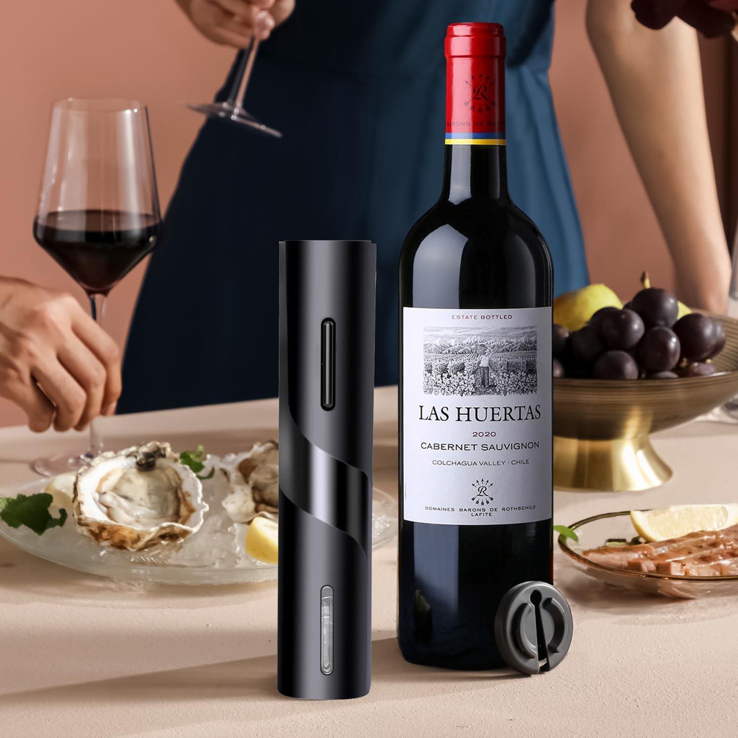 Electric Wine Opener, Automatic Corkscrews Wine Bottles Openers with Foil Cutter, Battery Operated Wine Bottles Openers for Wine Lovers in Home Kitchen Party Bar Outdoor - Black