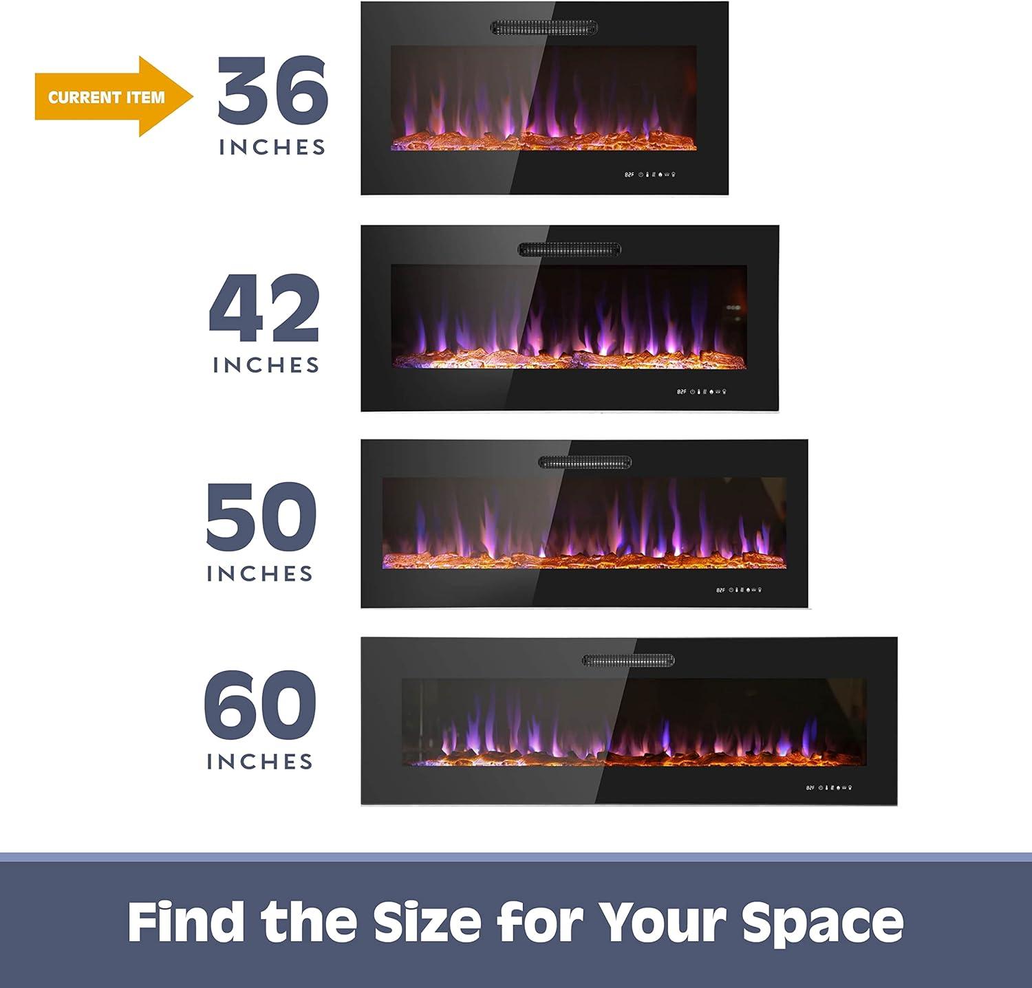 Prominence Home 36x19" Electric Remote Controlled LED Wall Mount Fireplace with Adjustable Heat and Brightness Settings