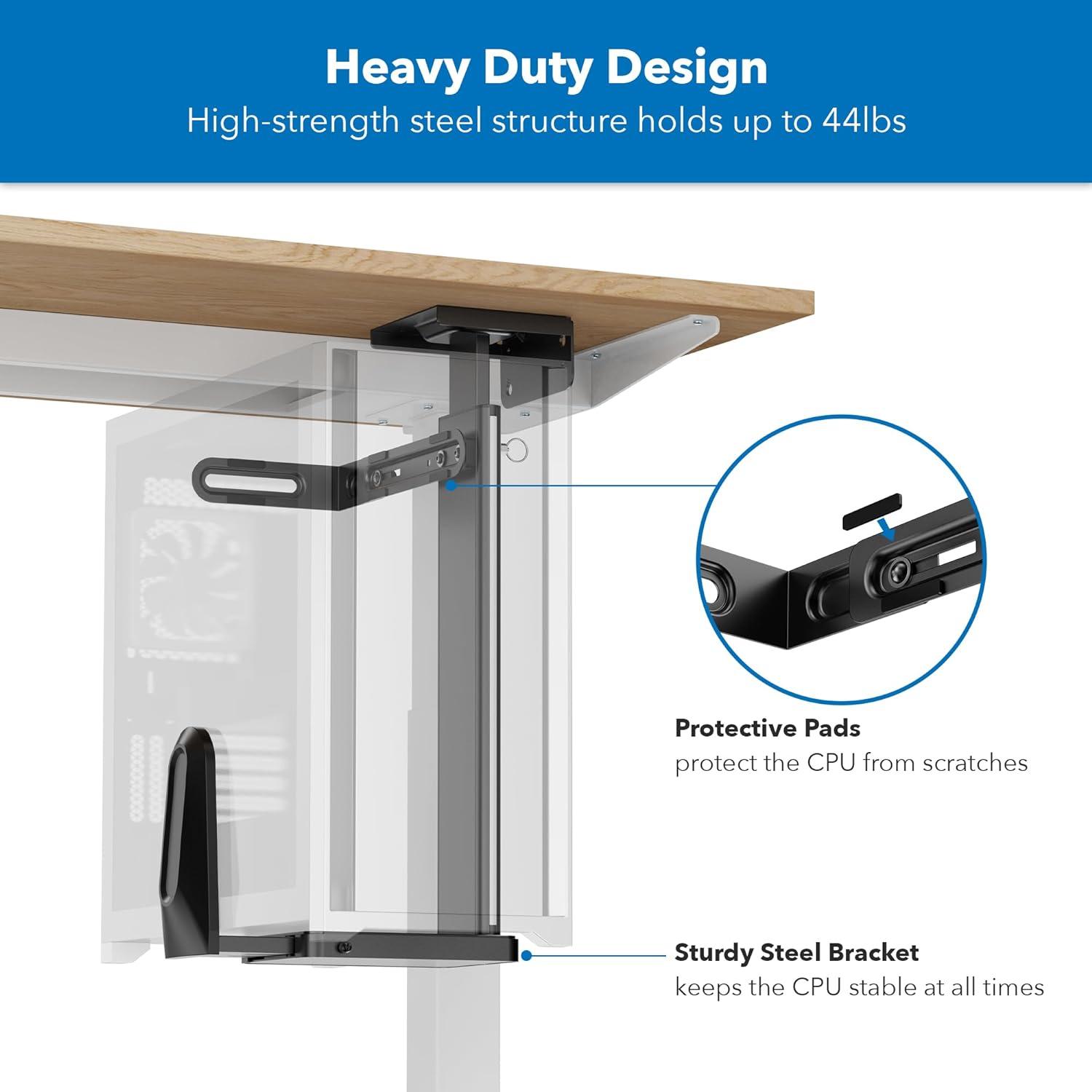 Mount-It! Heavy Duty Under Desk Computer Wall Mount | Height Adjustable CPU Holder with Sliding Tracks | 44 Lbs. Weight Capacity | Black