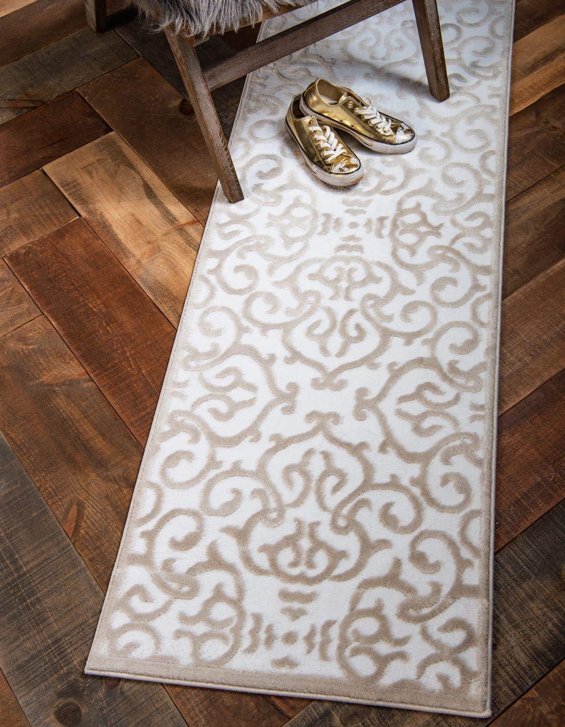 Unique Loom Rushmore Collection Area Rug - Johnson (3' x 9' 10" Runner Snow White/Beige)