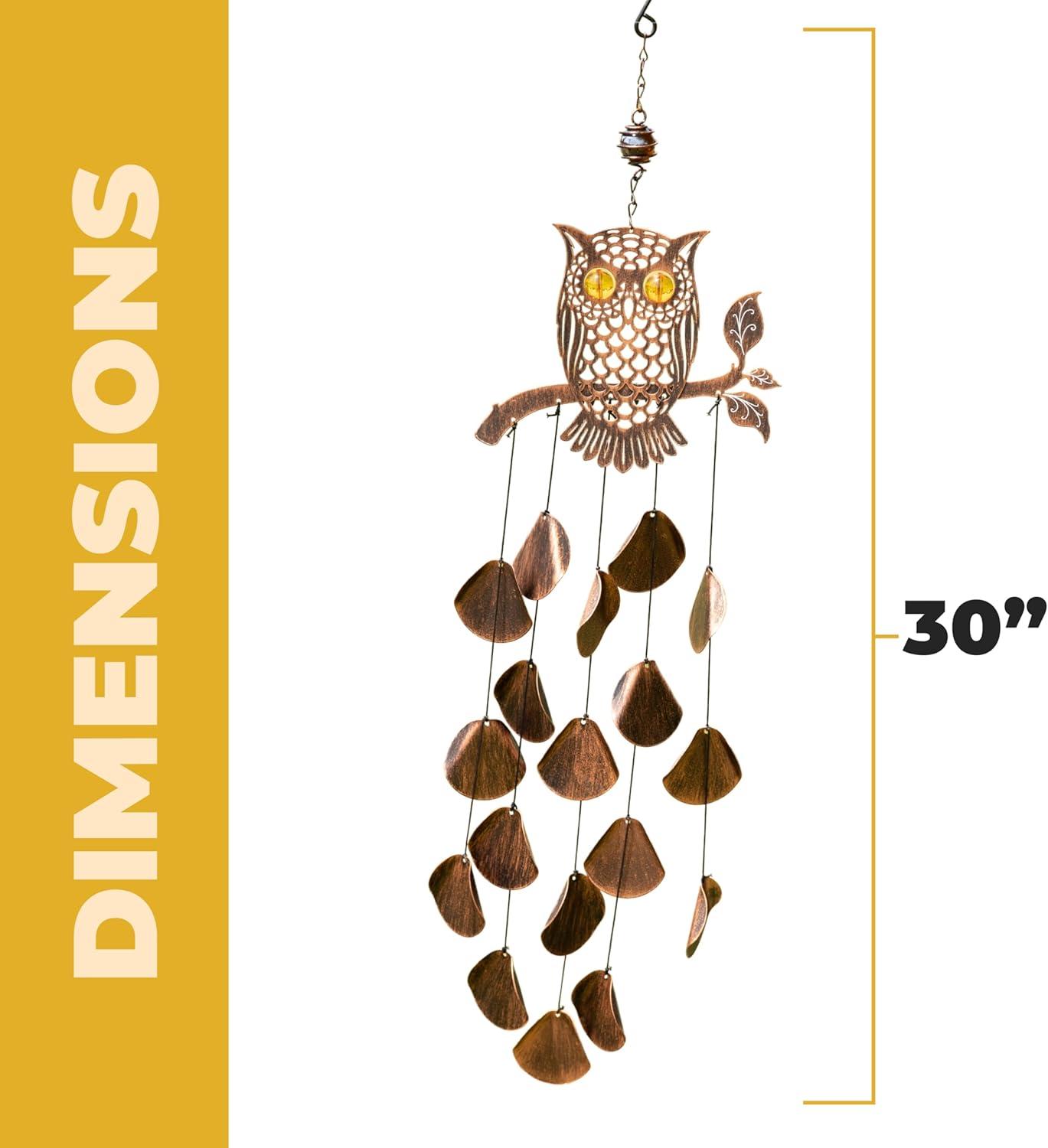 Dawhud Direct 30" H Rustic Copper Owl Wind Chimes - Garden Decoration