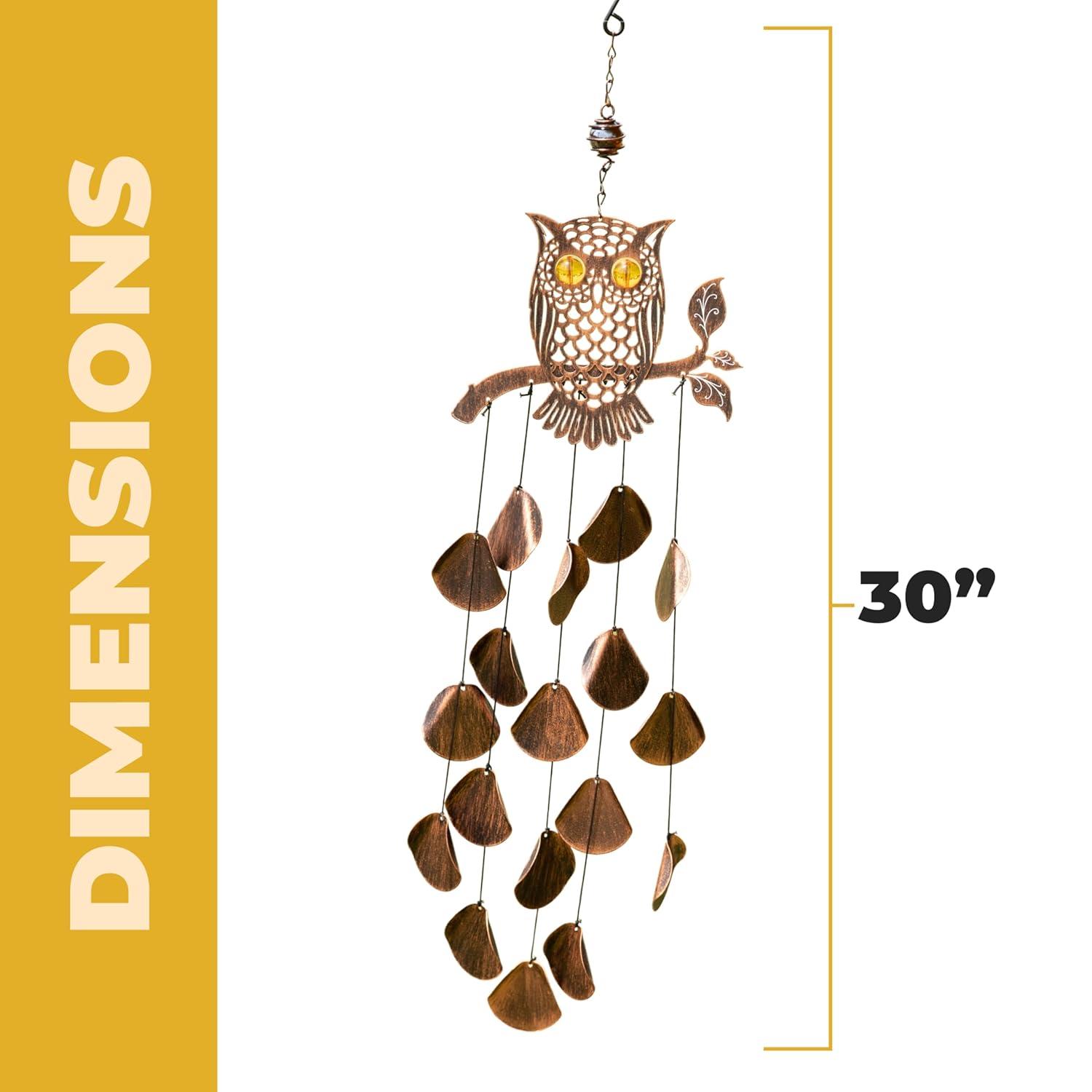Dawhud Direct 30" H Rustic Copper Owl Wind Chimes - Garden Decoration