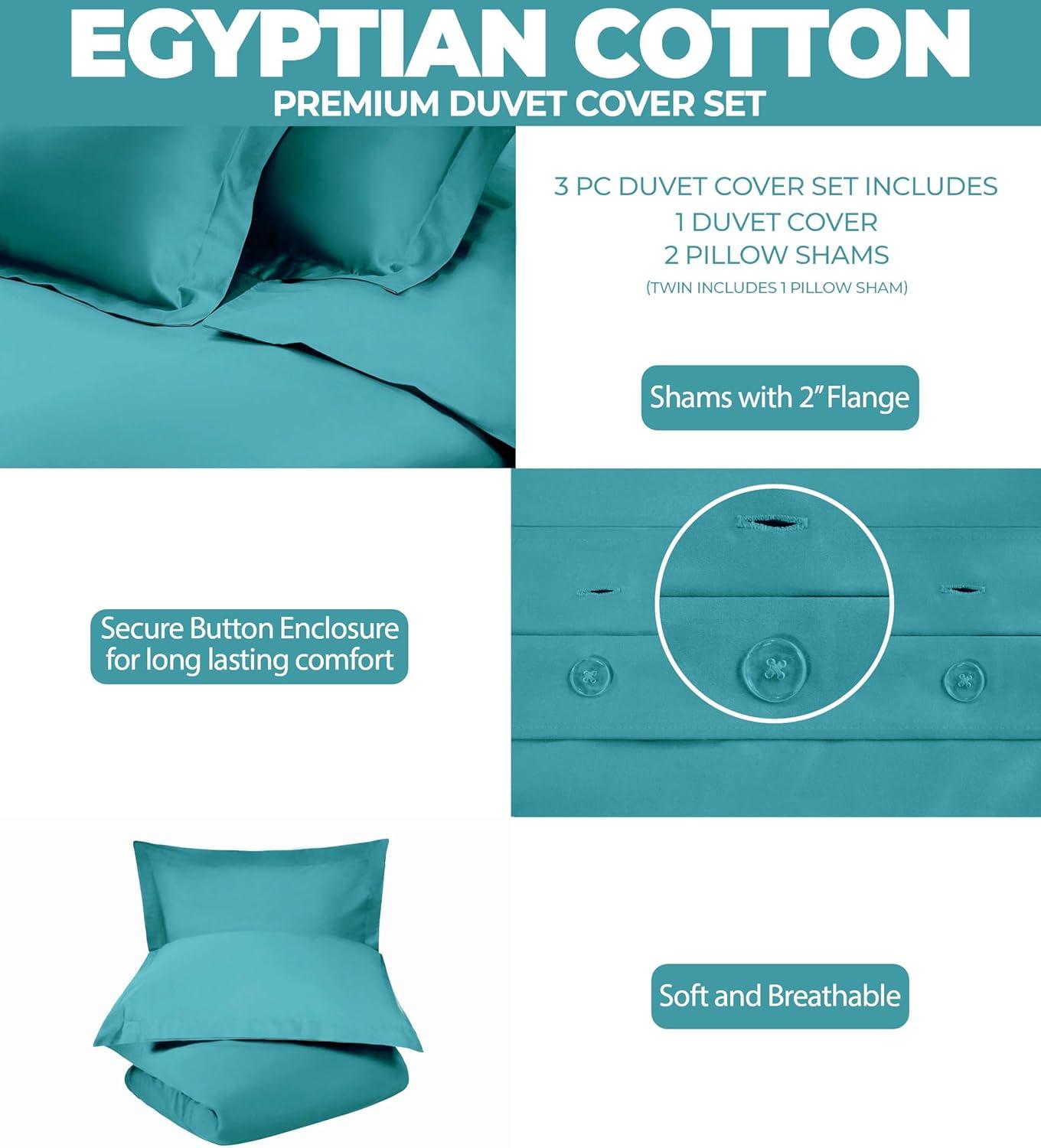 Superior Egyptian Cotton 300 Thread Count Duvet Cover Set, Twin, Teal