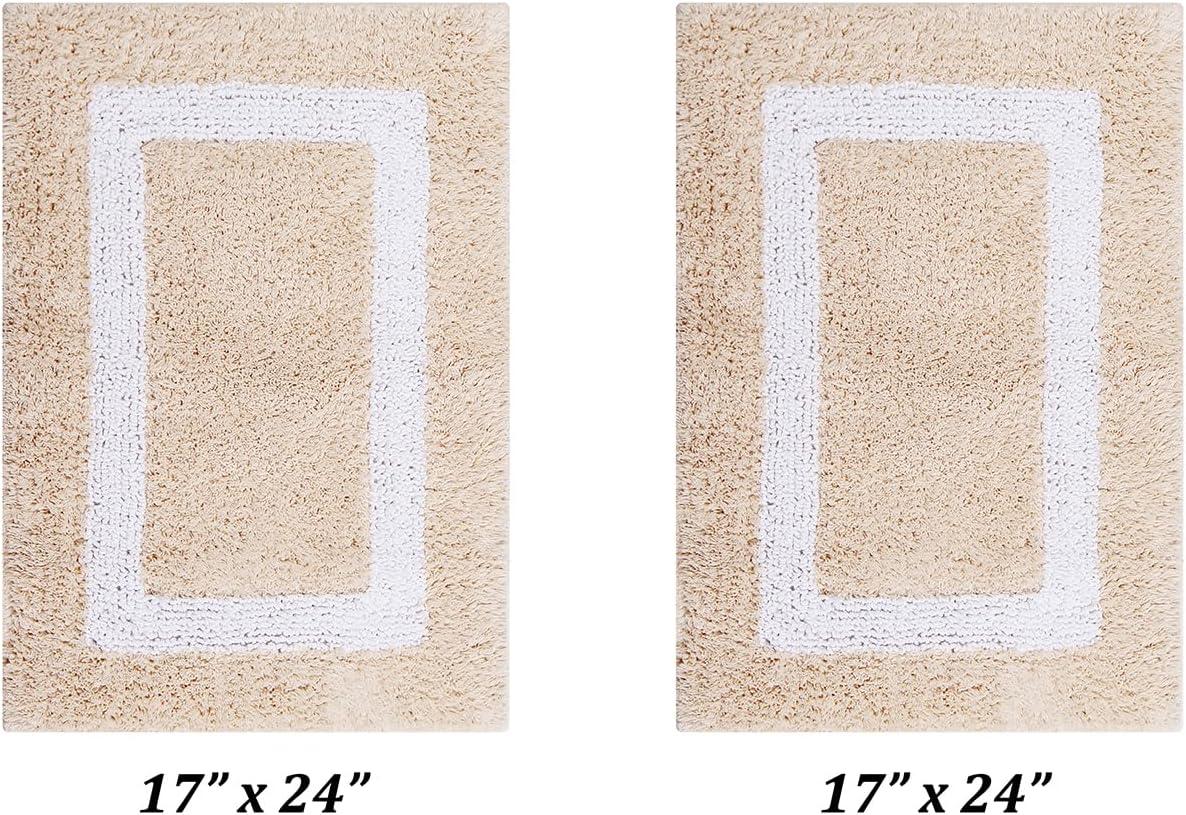 Better Trends Hotel Multi 100% Cotton Tufted Two Tone Reversible Bath Rug Set 2 PC (17" x 24" | 20" x 20") - Sand/White
