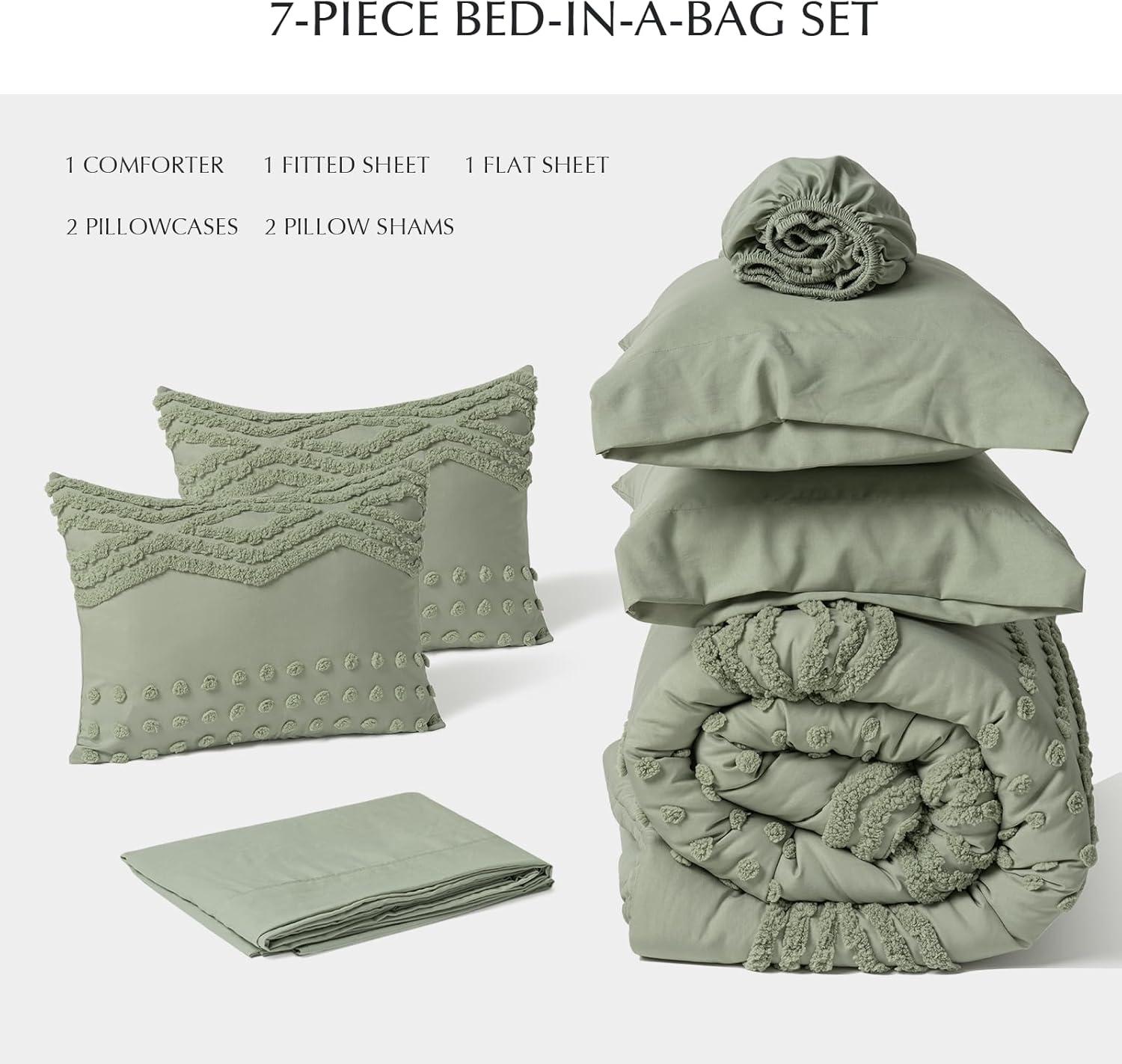 Sage Green Microfiber Queen Bed in a Bag Set