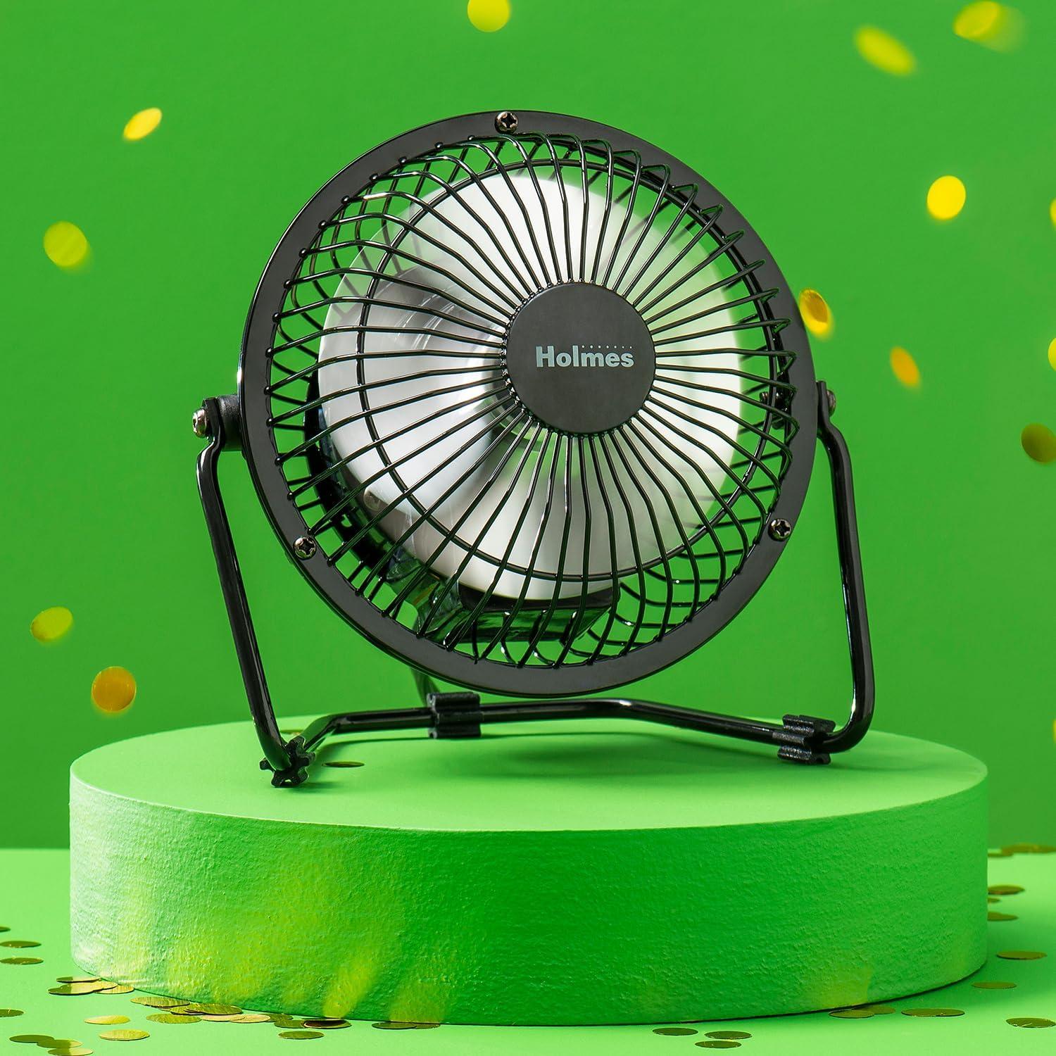 Holmes Black Metal Single Speed Desk Fan with Adjustable Tilt