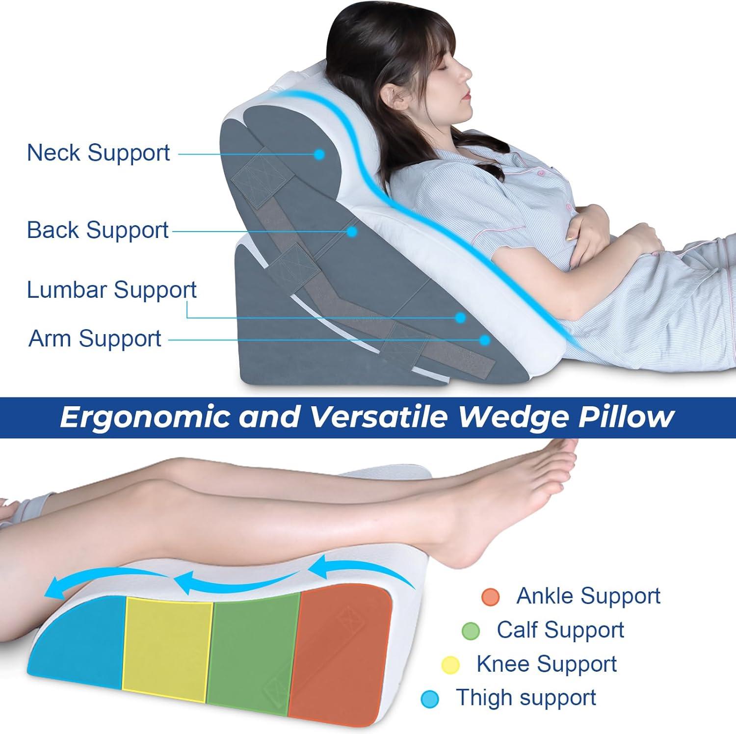 KingPavonini 6PCS Orthopedic Bed Wedge Pillow for Sleeping, Post Surgery Memory Foam for Back, Neck, Leg Support, Acid Reflux, Gerd with Travel Bag (Gray, 20'')