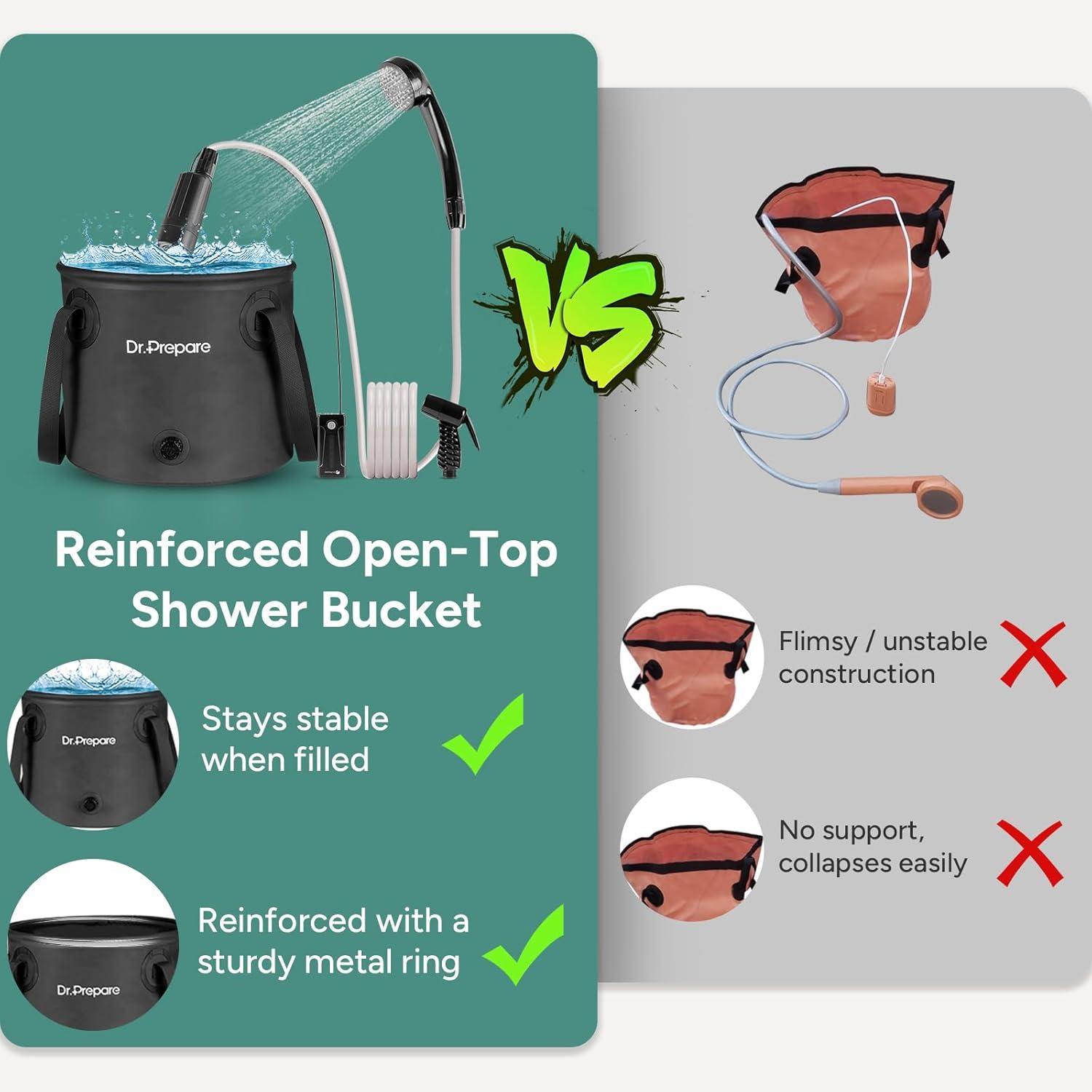 DR.PREPARE 4.5 Gallons Portable Camping Shower - 17L Shower with Pump, USB Rechargeable Battery