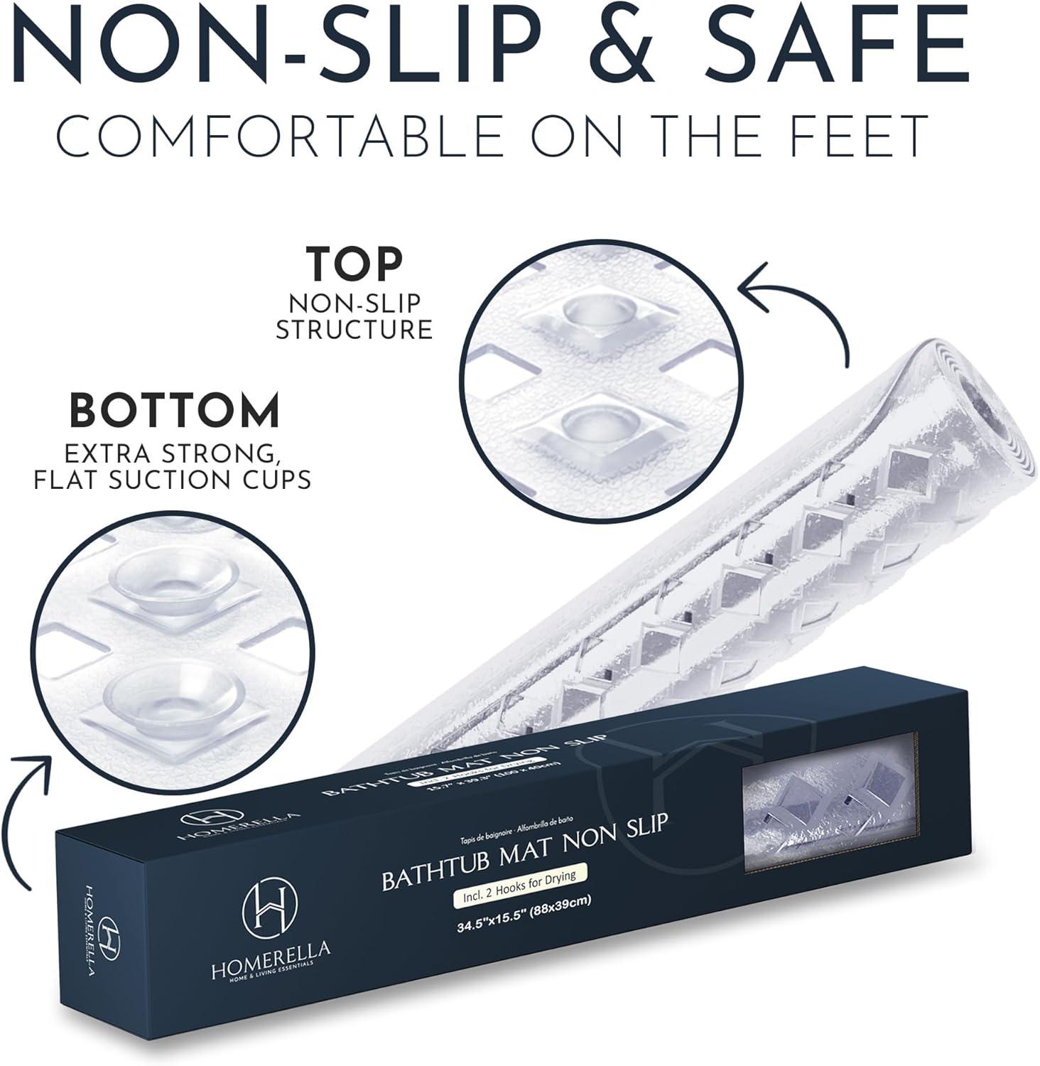 Homerella Bathtub Mat Non Slip | Anti Mold Mildew Resitant Shower Mats | 35x16" | Machine Washable