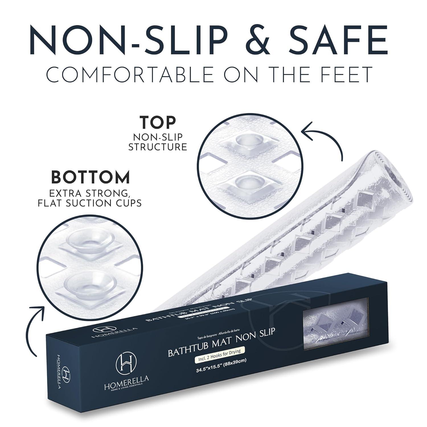Homerella Bathtub Mat Non Slip | Anti Mold Mildew Resitant Shower Mats | 35x16" | Machine Washable
