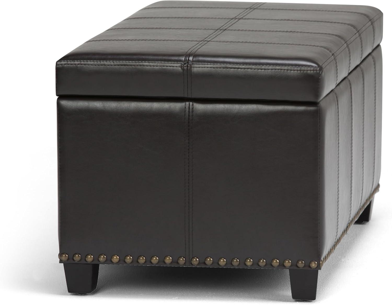 Simpli Home Amelia Storage Ottoman Bench In Tanners Brown Vegan Faux Leather