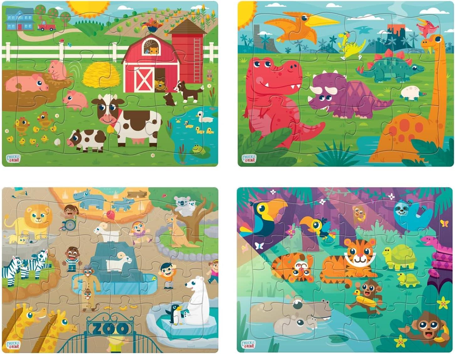 Chuckle & Roar 4-pack Interlocking Tray Puzzles for Children Ages 3+, by Buffalo Games