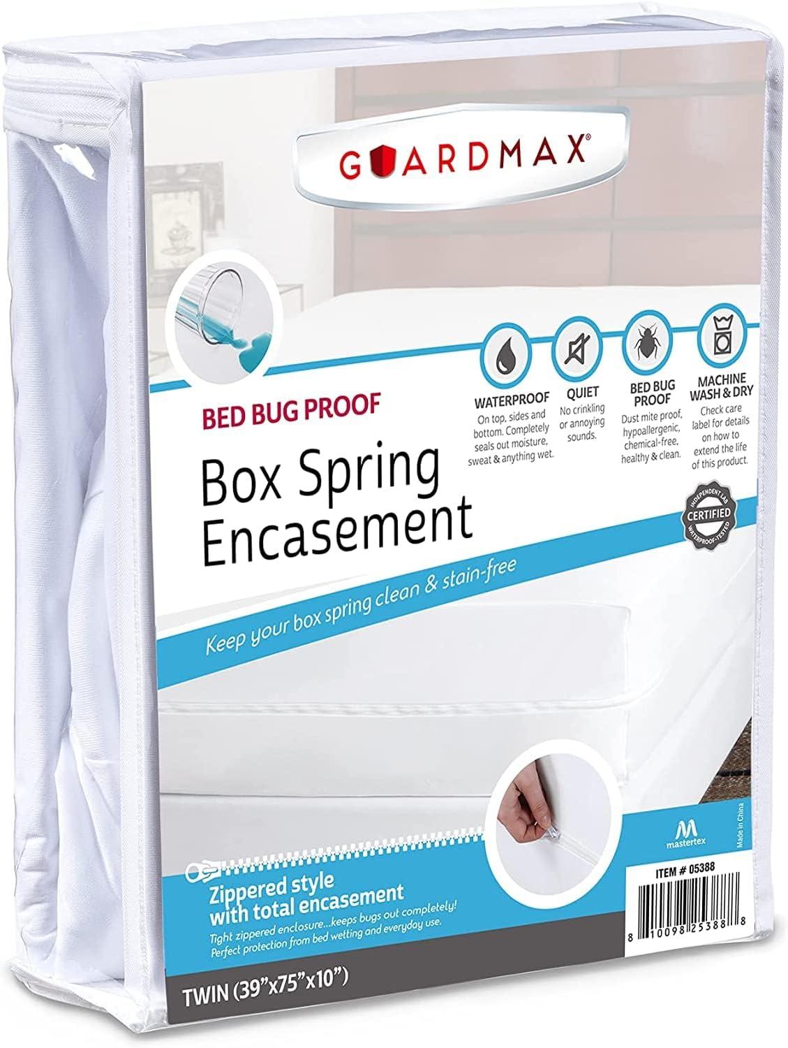 Guardmax Waterproof White Box Spring Encasement Protector with Zipper