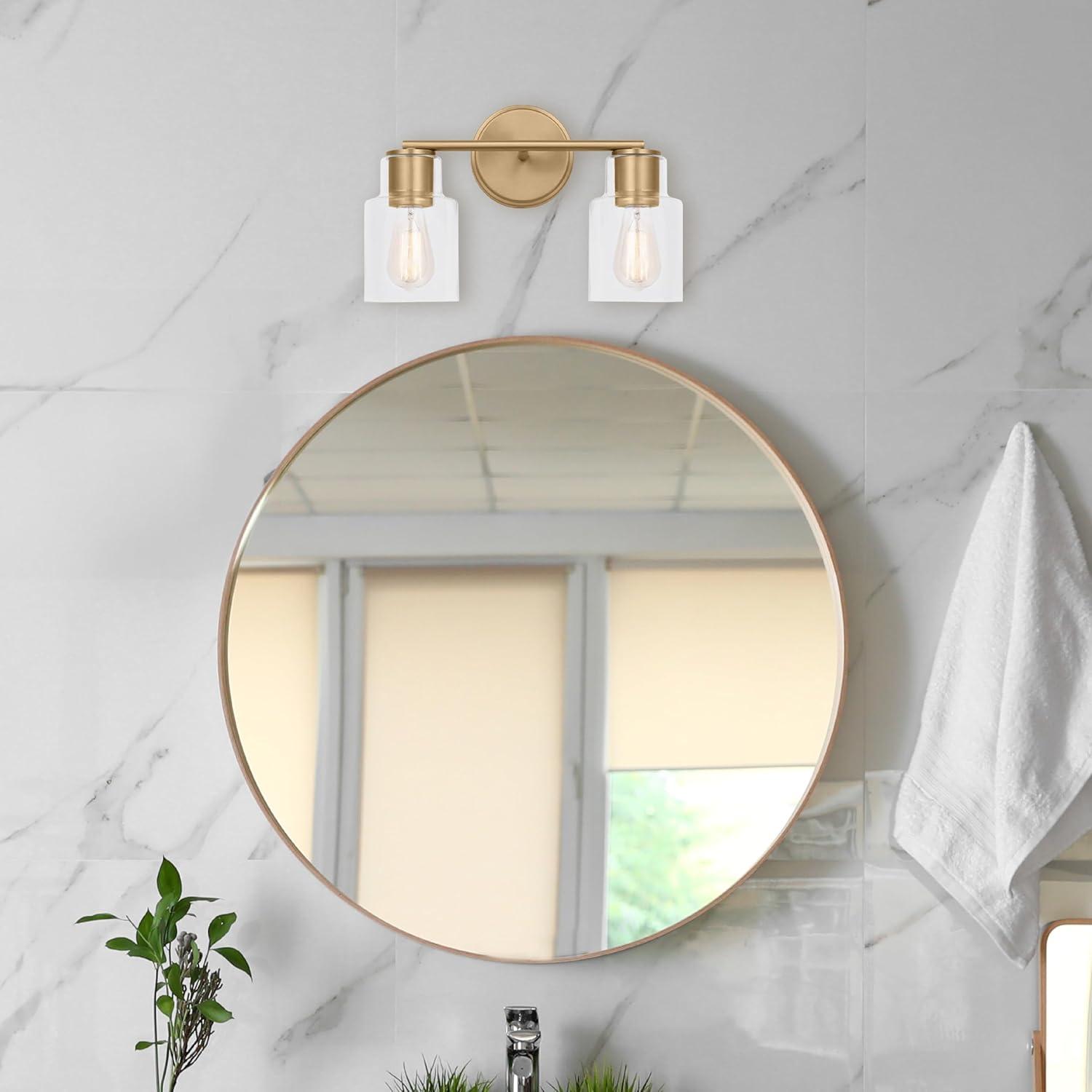 Satin Brass 2-Light Wall Sconce with Clear Glass Shades