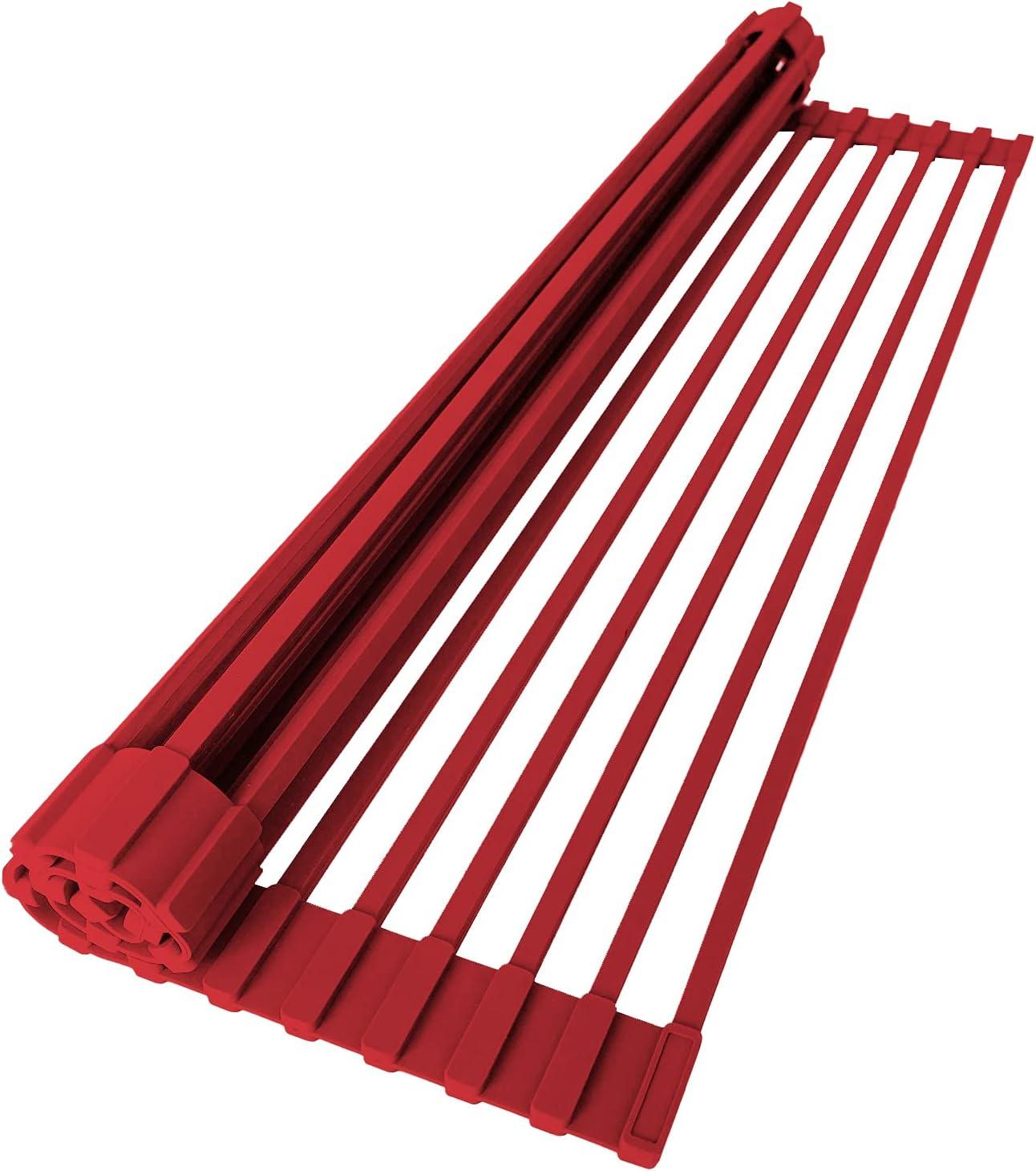 STYLISH Over The Sink Roll Up Dish Drying Rack Heat Resistant Trivet for Drying Dishes and Rinsing Vegetables Dark Grey A-900DG