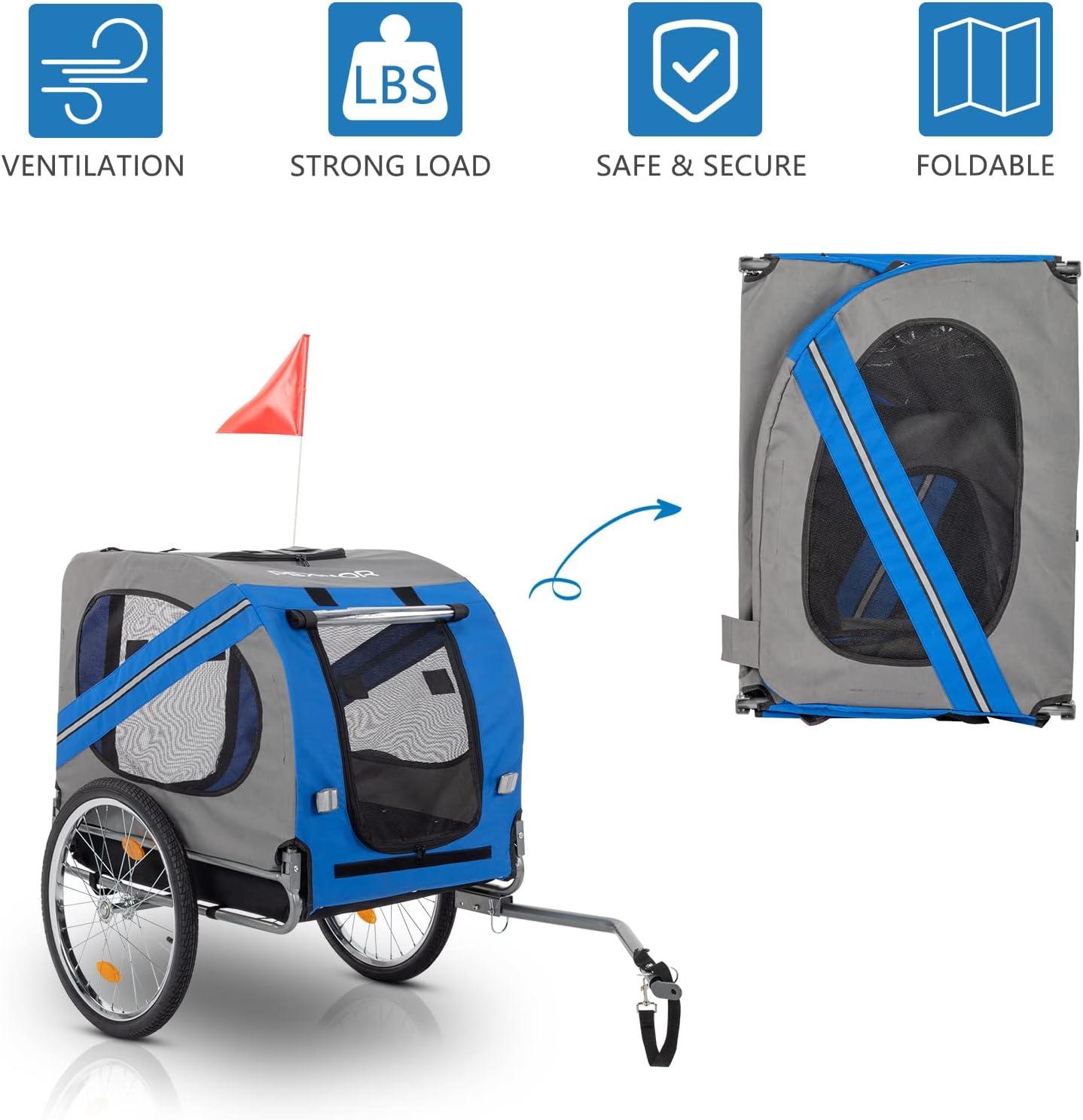 PEXMOR Dog Bike Trailer,Dog Trailer Pet Cart for Bicycle w/Universal Hitch & Quick Release 20" Wheels, Folding Bike Wagon Cargo Carrier for Dog Large Capacity w/3 Entrances & Safety Reflectors Flag