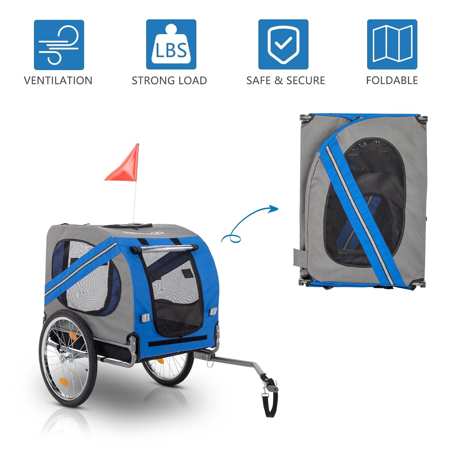 PEXMOR Dog Bike Trailer,Dog Trailer Pet Cart for Bicycle w/Universal Hitch & Quick Release 20" Wheels, Folding Bike Wagon Cargo Carrier for Dog Large Capacity w/3 Entrances & Safety Reflectors Flag