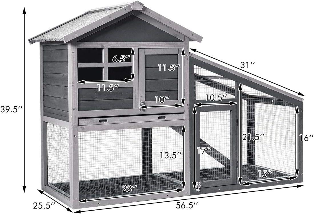 Tangkula Rabbit Hutch Indoor Outdoor Wooden Chicken Coop Bunny Hutch with Run Ventilation Door Removable Tray Ramp Sunlight Panel