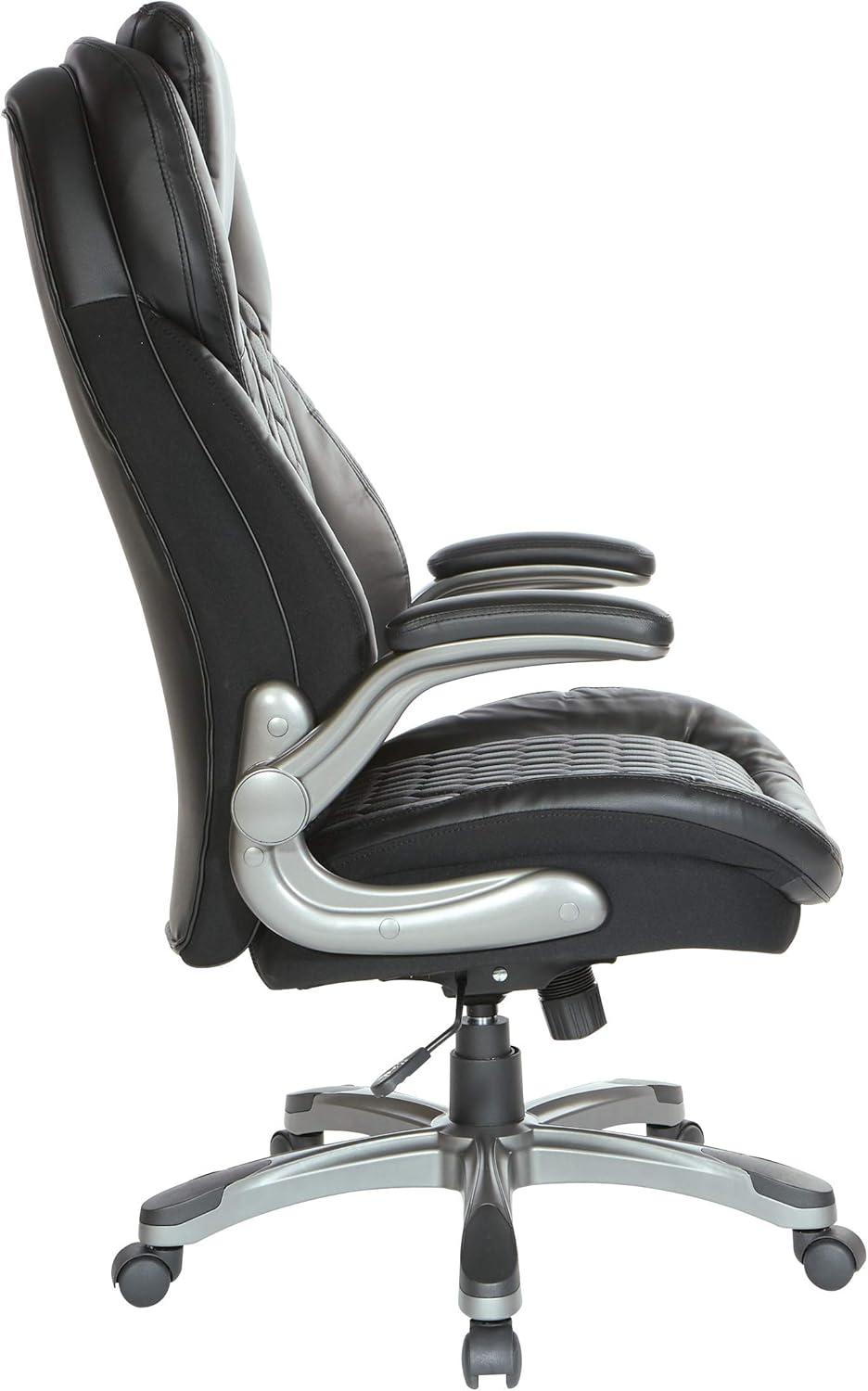 Office Star Products Executive High Back Chair with Black Bonded Leather and Flip Arms