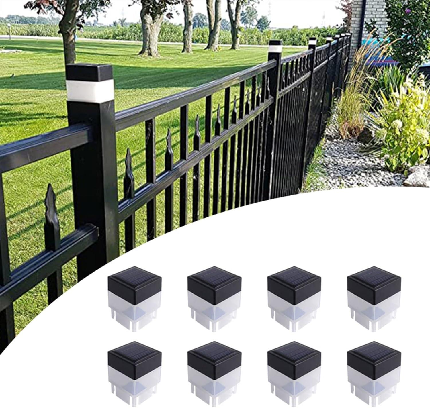 Solar LED Black and White Fence Post Cap Lights - 8 Pack