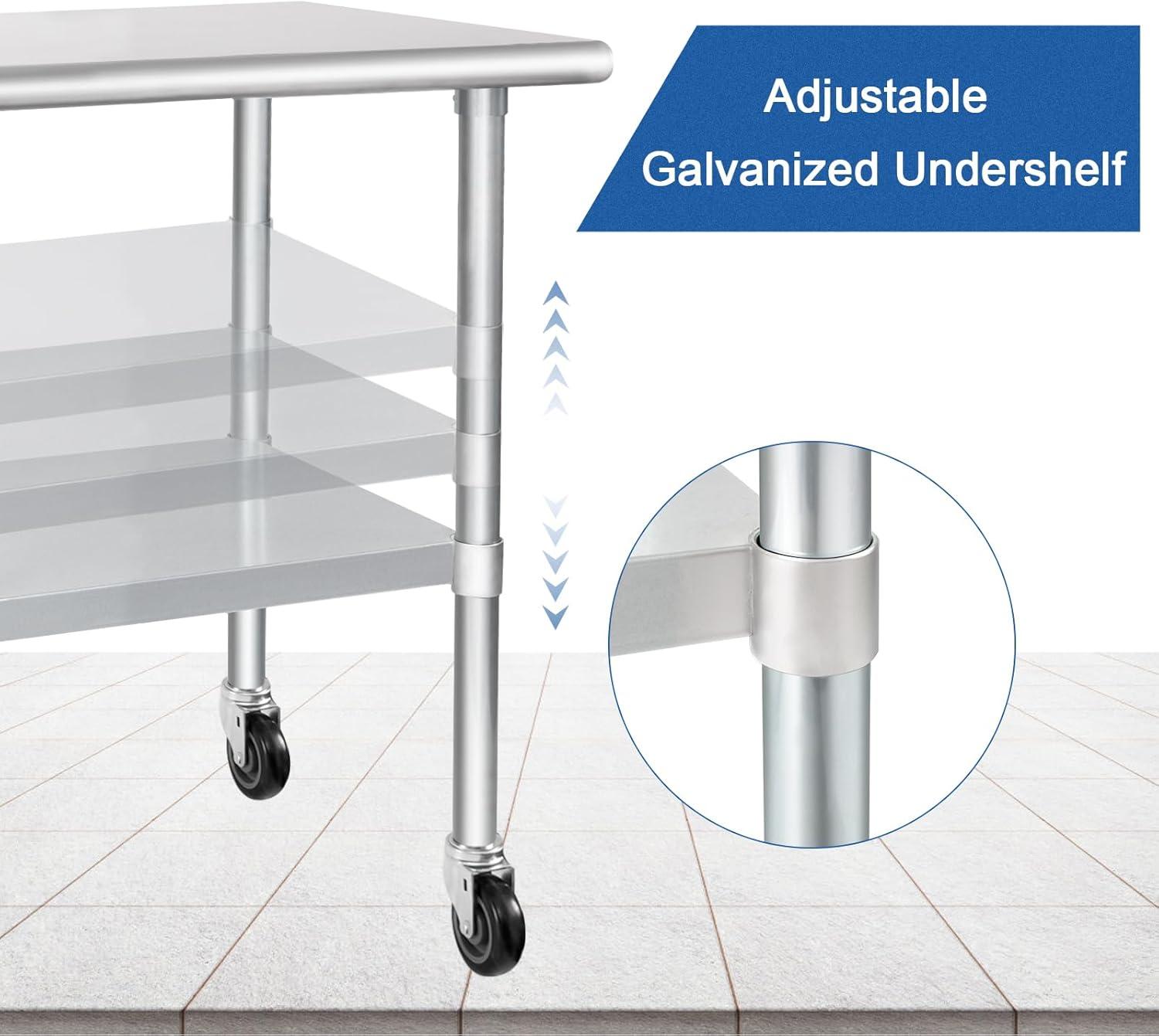 60-Inch Stainless Steel Work Table with Wheels and Undershelf