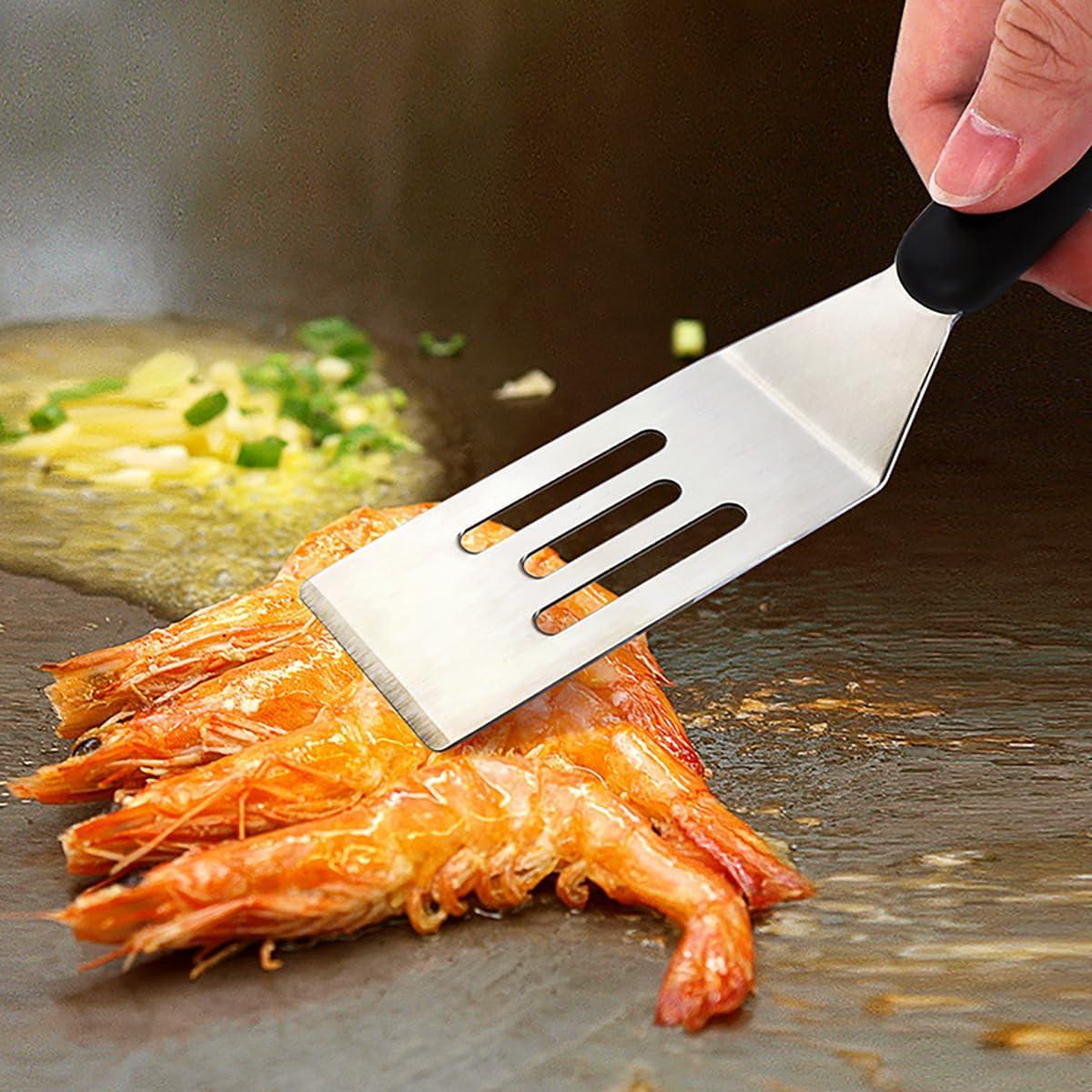 2 Pieces Small Spatula Set, Stainless Steel Mini Serving Spatula for Kitchen Use, Flipping or Cooking for Brownie, Cookie, Lasagna, Pancakes & Cake(Black+Silver)