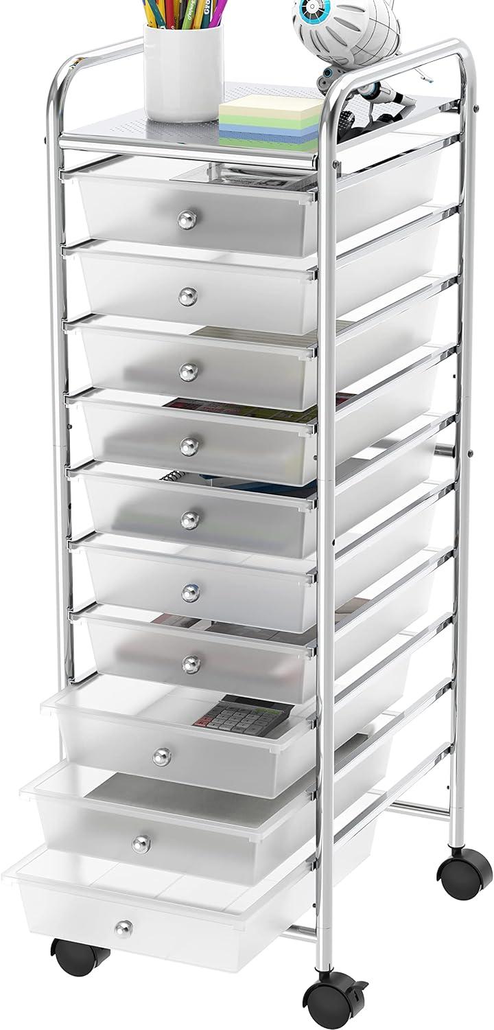 Simple Houseware 10 Drawers Utility Cart Rolling Storage, Chrome