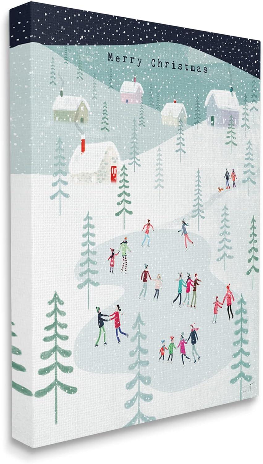 Stupell Industries Merry Christmas Winter Ice Skating Canvas Wall Art