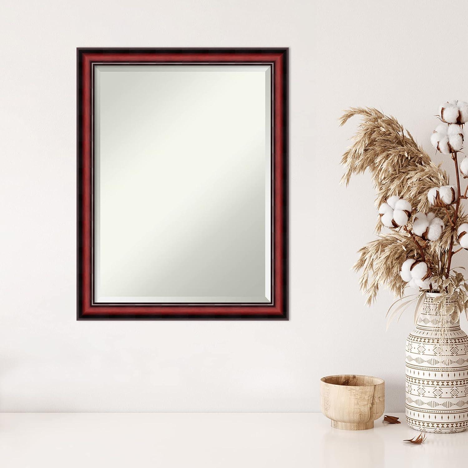 Amanti Art Rubino Cherry Scoop Beveled Wood Wall Mirror 27 x 21 in.