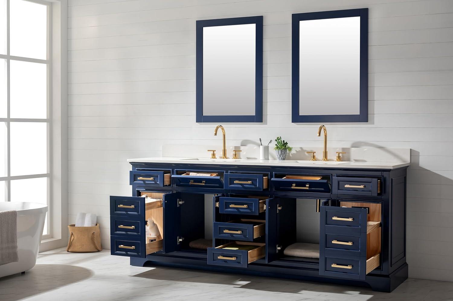 Design Element Milano 84" Double Sink Bathroom Vanity in Blue