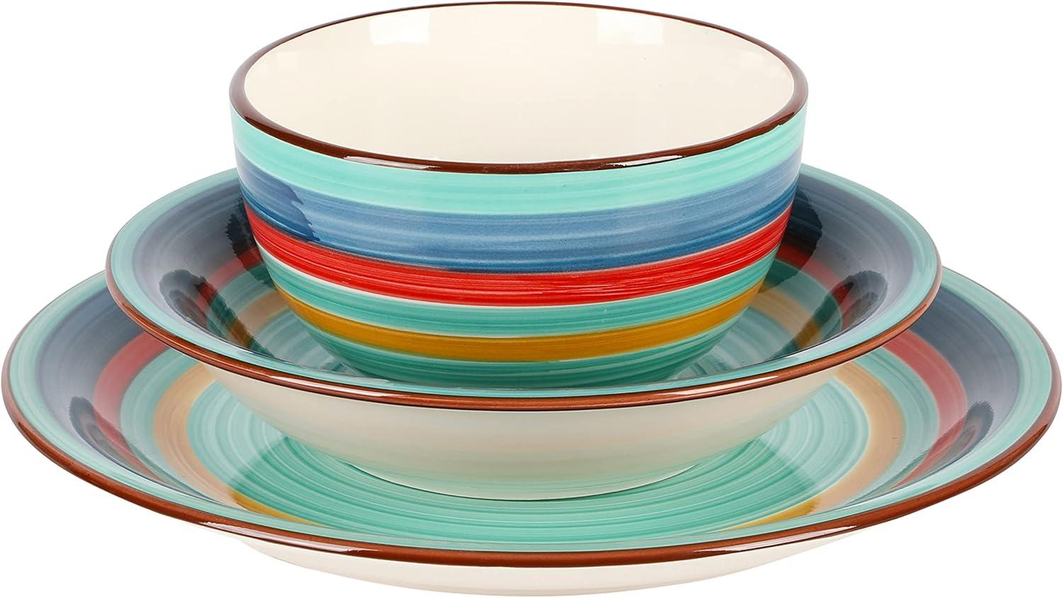 Gibson Home Rainbow 12 Piece Stoneware Dinnerware Set in Green Multi