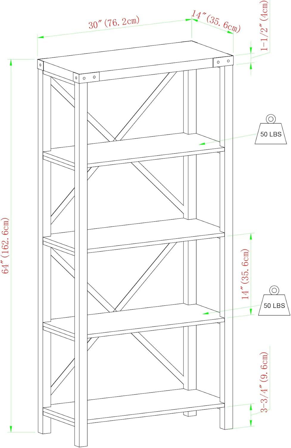 Rustic Industrial Dark Walnut 64" Wall Mount Bookshelf with Metal Accents