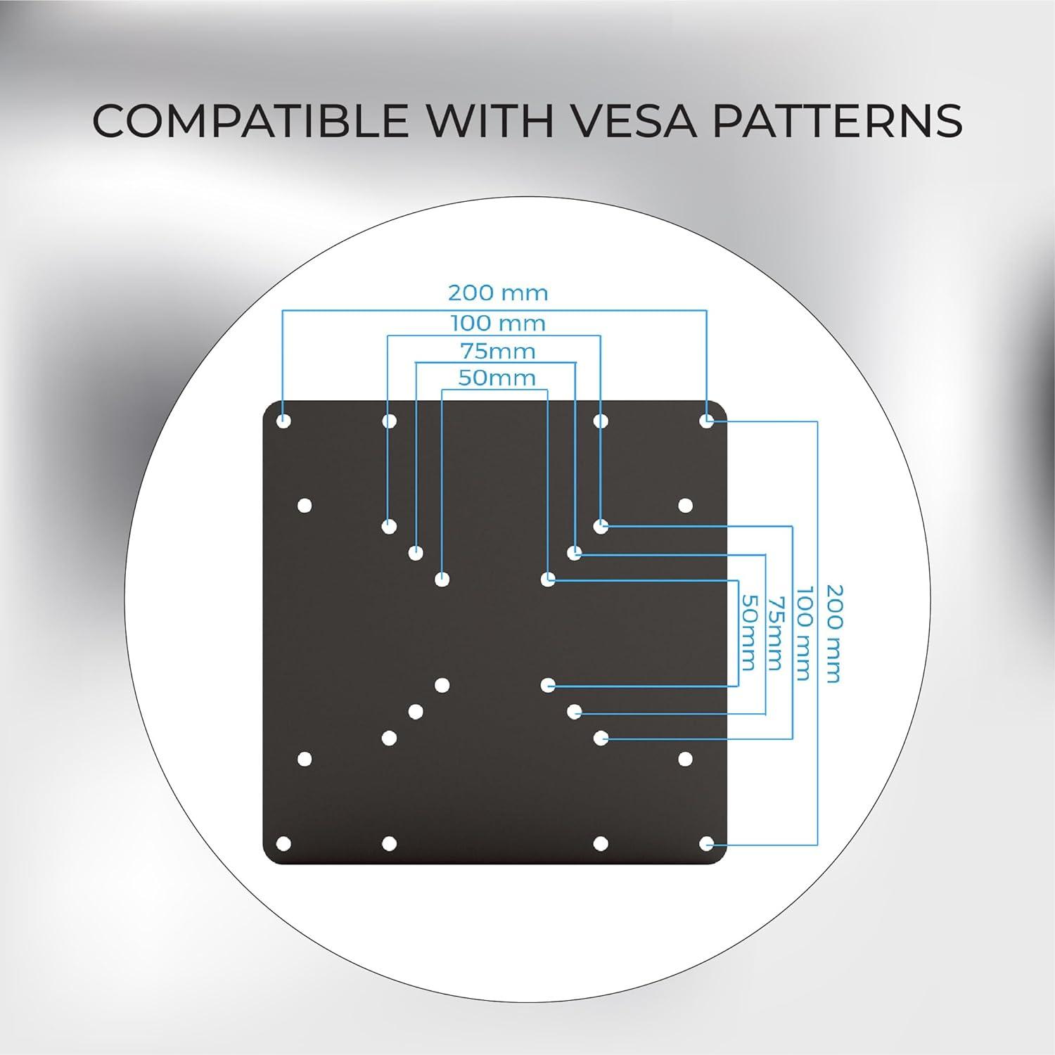 VESA Mount Adapter Plate for TV Mounts, Convert 75x75 and 100x100 to 200x200 mm VESA Patterns, includes Hardware Kit, VESA Conversion Plate for 200x200 VESA Mount, VESA Adapter