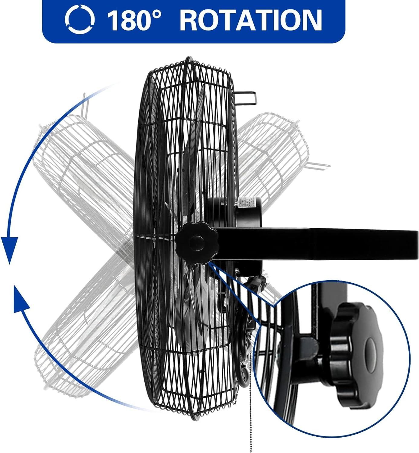 BILT HARD 18" Industrial Wall Mount Fan, 3-Speeds High Velocity Wall Fan with Sealed Motor, 4300 CFM Heavy Duty Metal Barn Fans